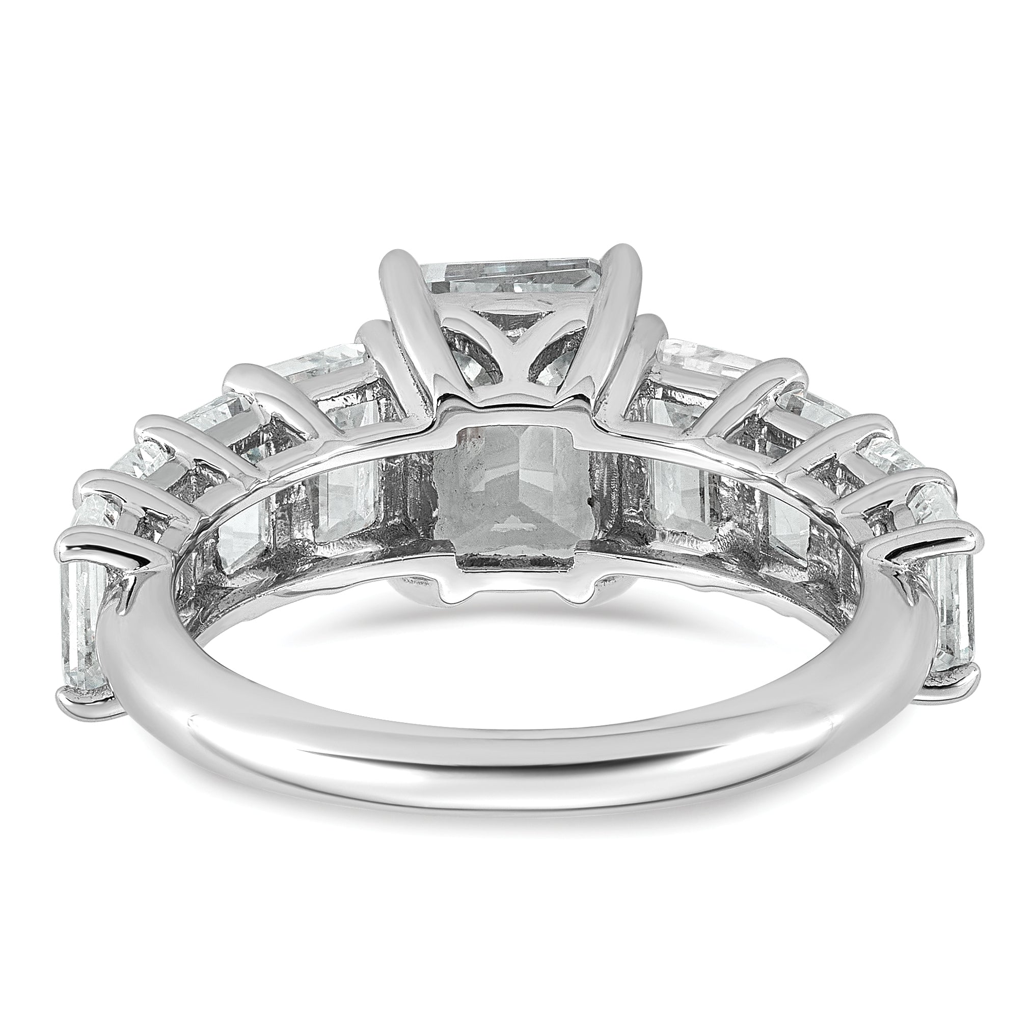 14k White Gold 5 carat Lab Grown Diamond VS+ F+ Emerald Complete Shared Prong Engagement Ring