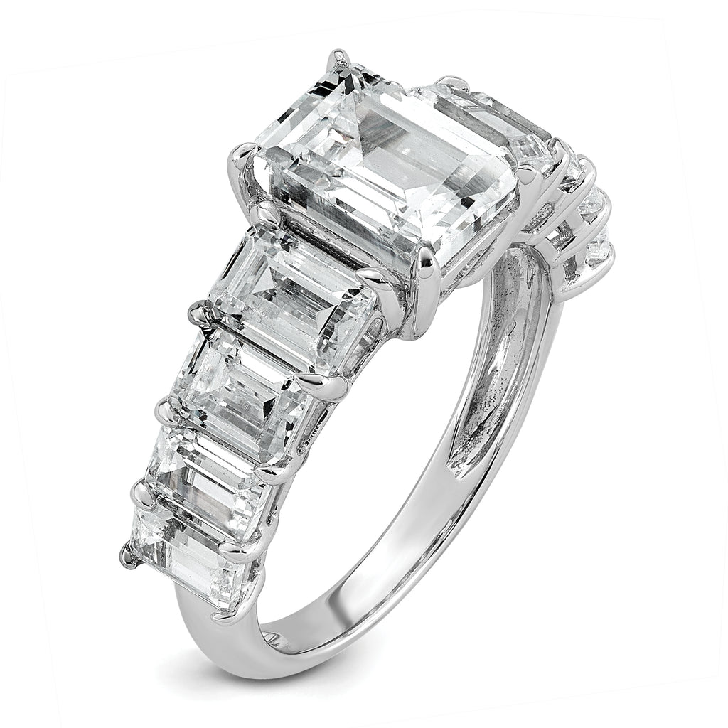 14k White Gold 5 carat Certified Lab Grown Diamond VS+ F+ Emerald Complete Shared Prong Engagement Ring