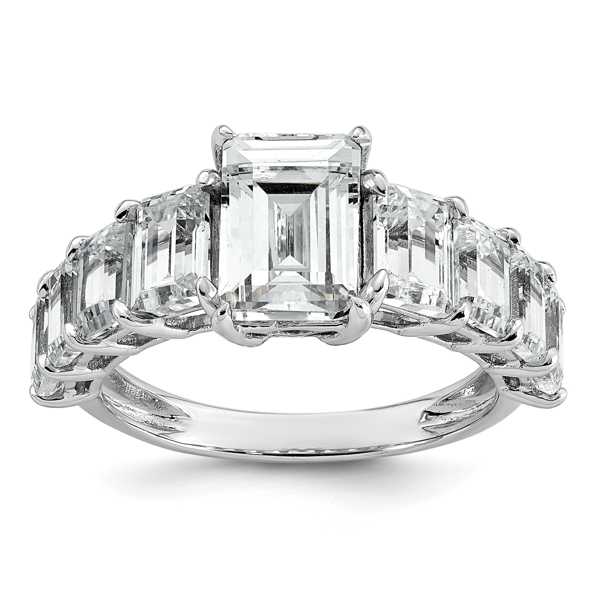 14k White Gold 5 carat Certified Lab Grown Diamond VS+ F+ Emerald Complete Shared Prong Engagement Ring Main image