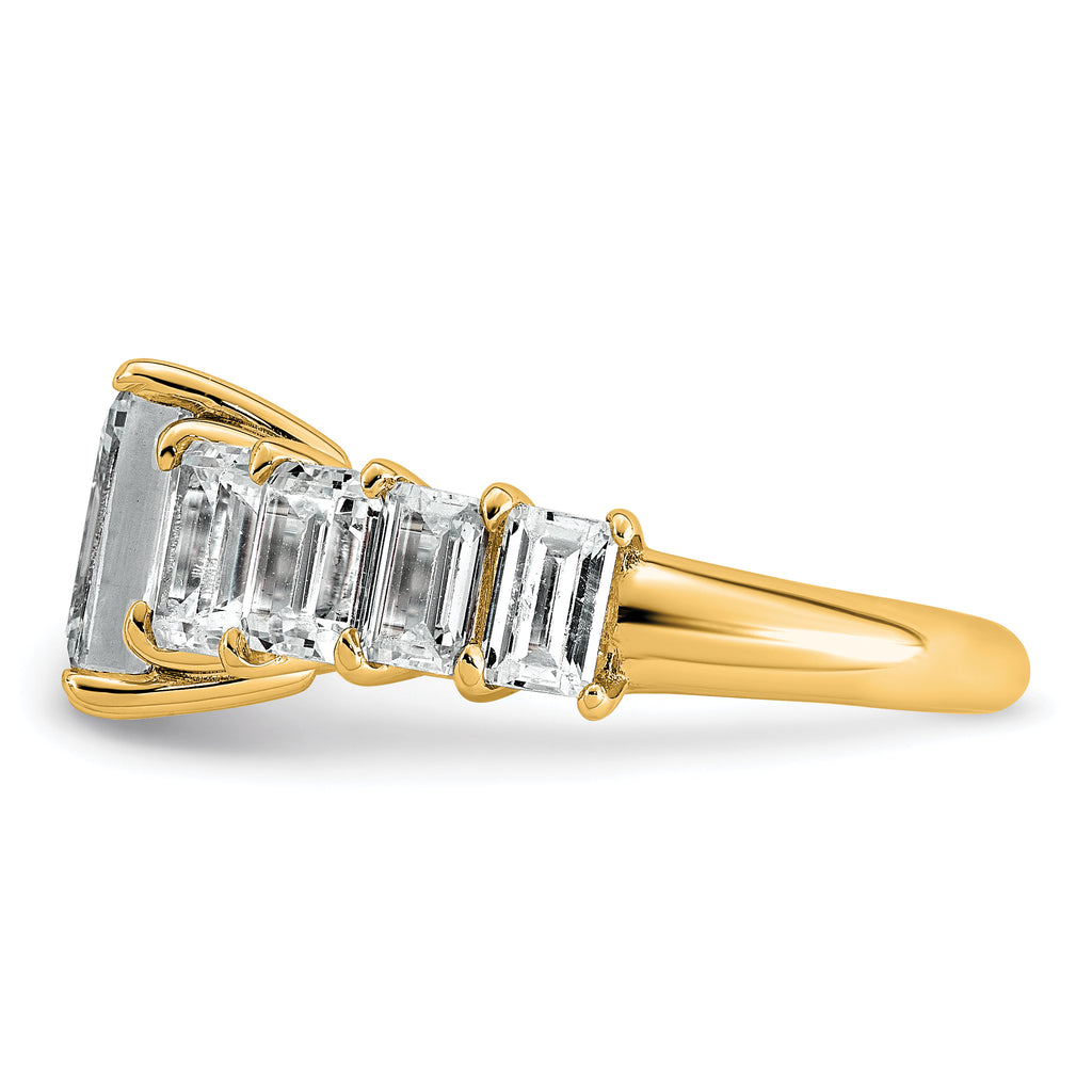 14k 5 carat Certified Lab Grown Diamond VS+ F+ Emerald Complete Shared Prong Engagement Ring