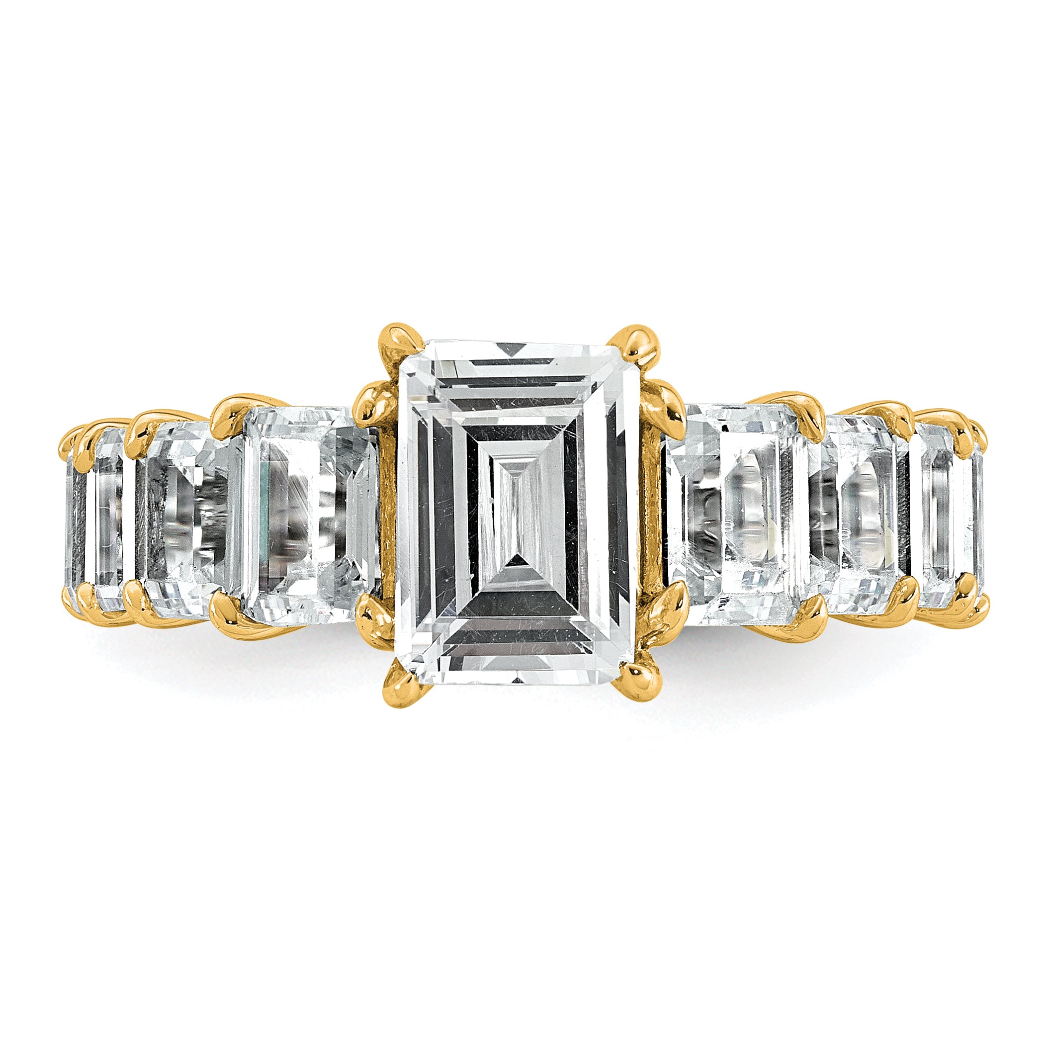 14k 5 carat Certified Lab Grown Diamond VS+ F+ Emerald Complete Shared Prong Engagement Ring