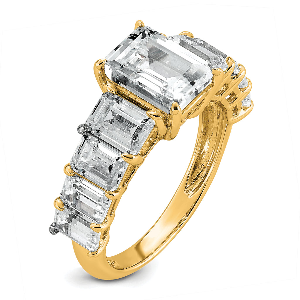 14k 5 carat Certified Lab Grown Diamond VS+ F+ Emerald Complete Shared Prong Engagement Ring