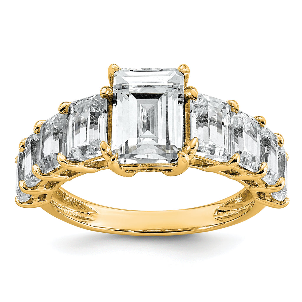 14k 5 carat Certified Lab Grown Diamond VS+ F+ Emerald Complete Shared Prong Engagement Ring