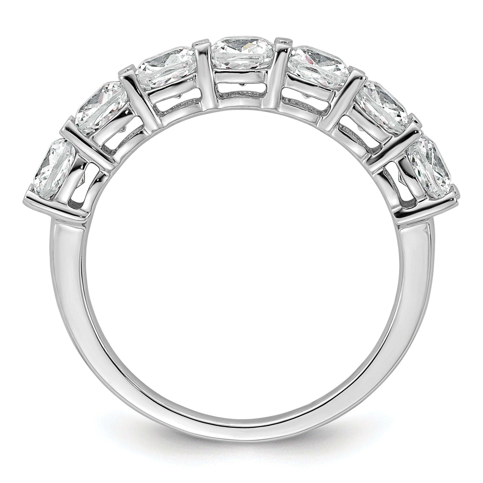 14k White Gold 2 1/2 carat Lab Grown Diamond VS+ F+ Cushion Complete Seven Stone Band