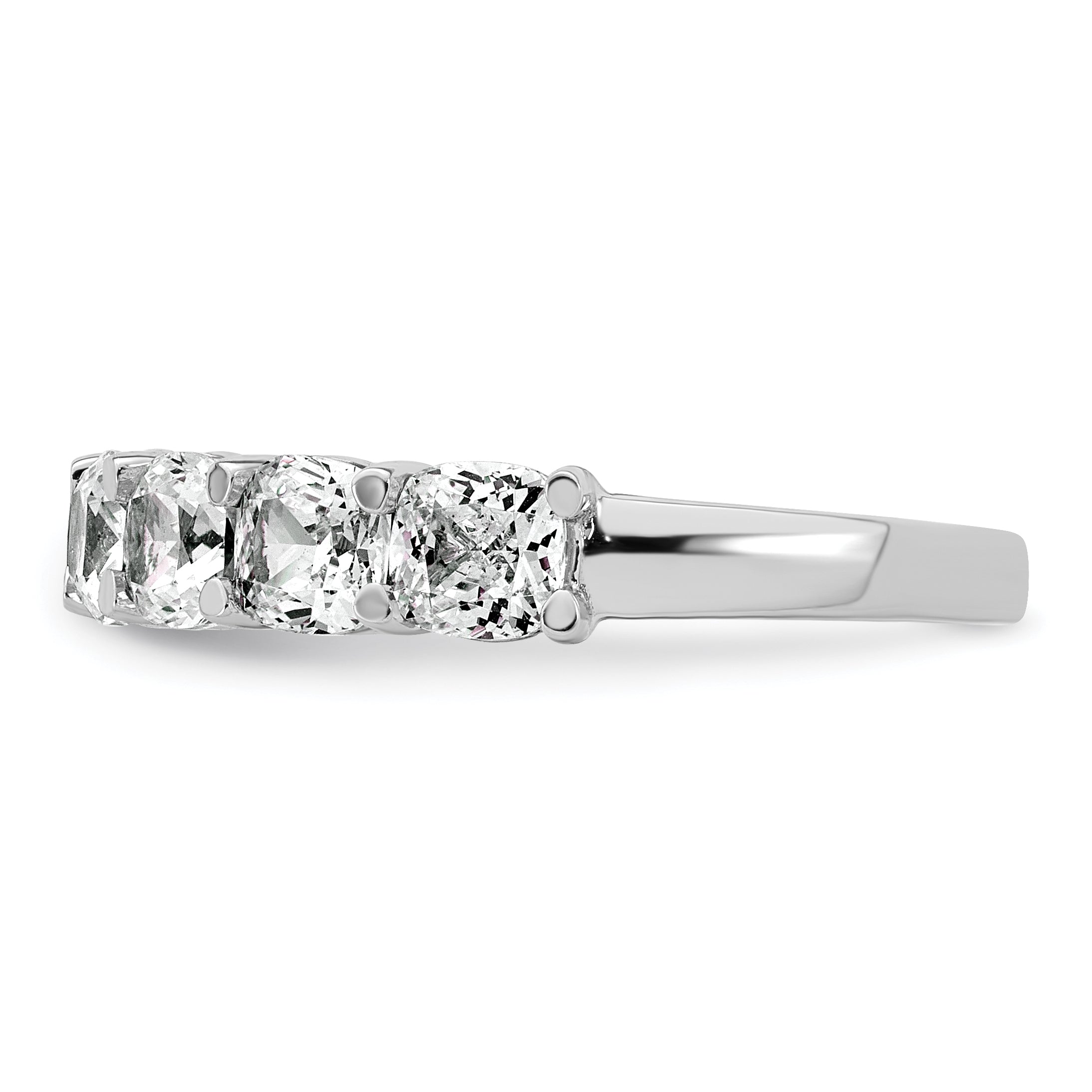 14k White Gold 2 1/2 carat Lab Grown Diamond VS+ F+ Cushion Complete Seven Stone Band