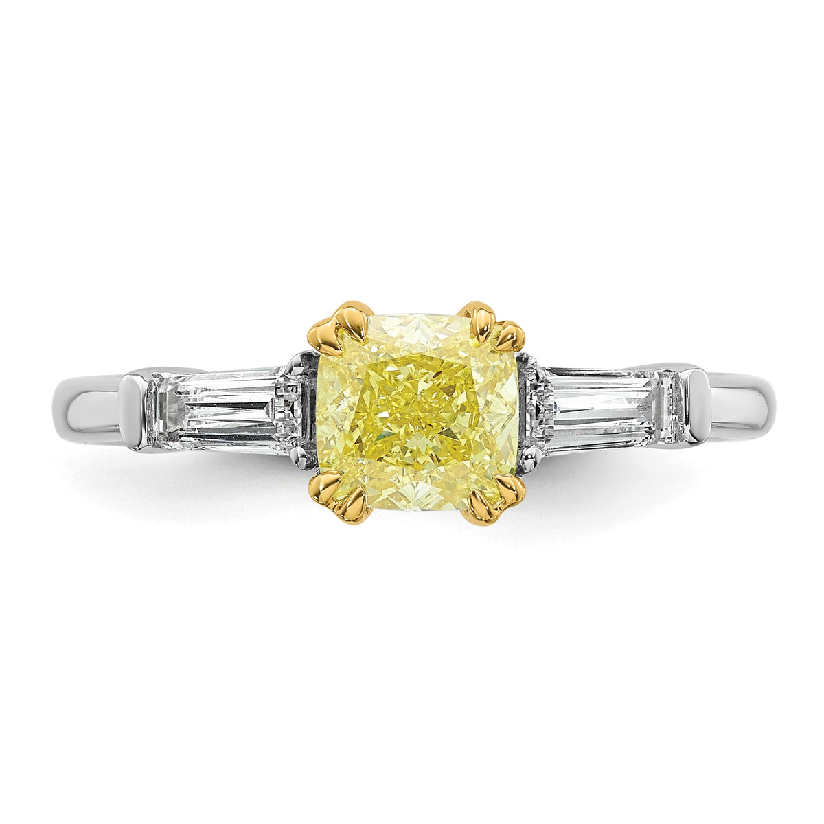 Cushion Lab-Grown Diamond Baguette Engagement Ring in 14K Two-Tone Gold (1 3/8 ct. tw.), Size 7 - Sophia Jewelers