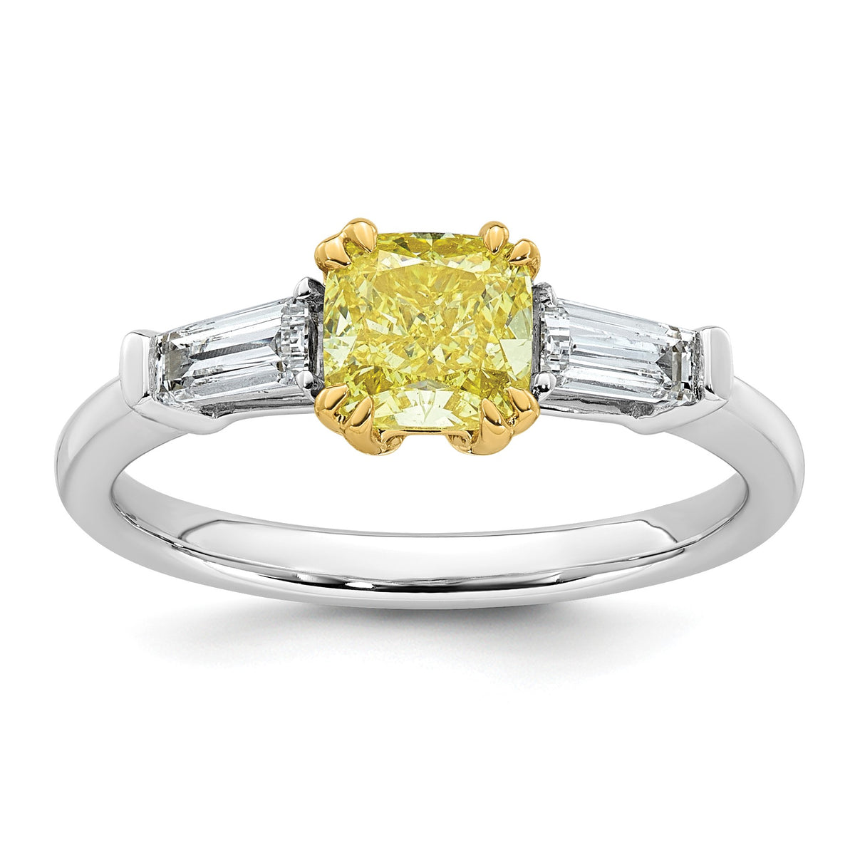 Cushion Lab-Grown Diamond Baguette Engagement Ring in 14K Two-Tone Gold (1 3/8 ct. tw.), Size 7 - Sophia Jewelers