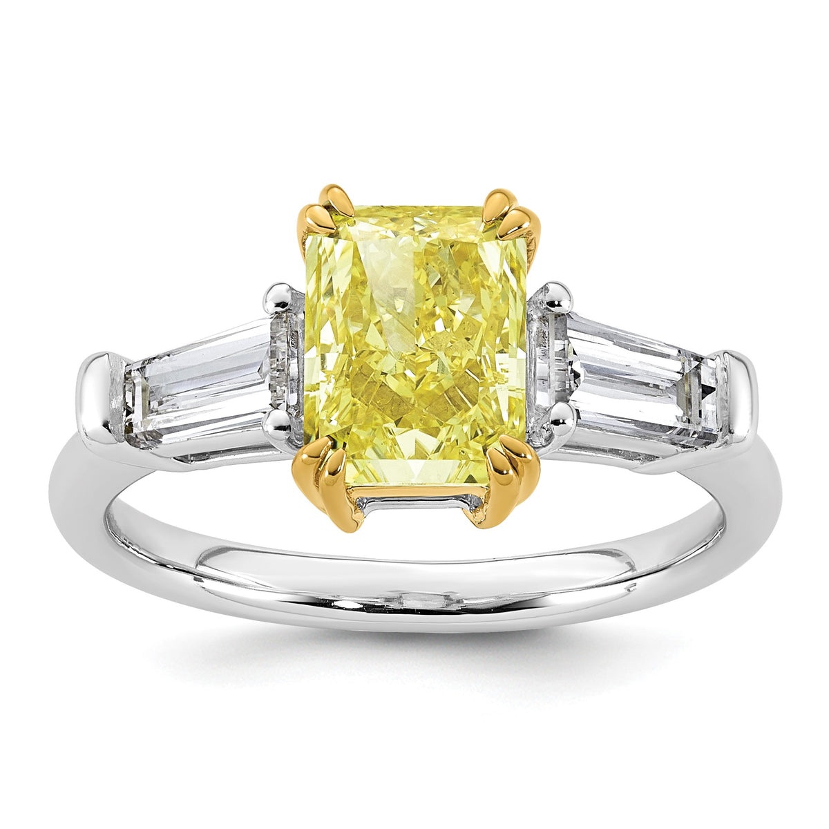 Radiant Lab-Grown Diamond Baguette Engagement Ring in 14K Two-Tone Gold (2 3/4 ct. tw.), Size 7 - Sophia Jewelers