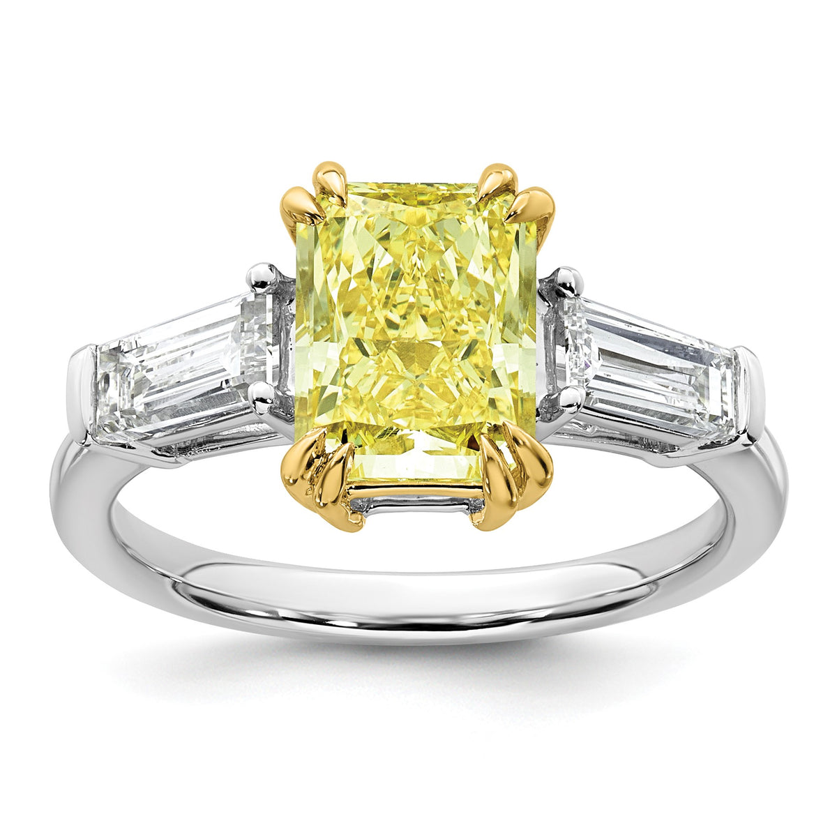 Radiant Lab-Grown Diamond Baguette Engagement Ring in 14K Two-Tone Gold (3 1/3 ct. tw.), Size 7 - Sophia Jewelers
