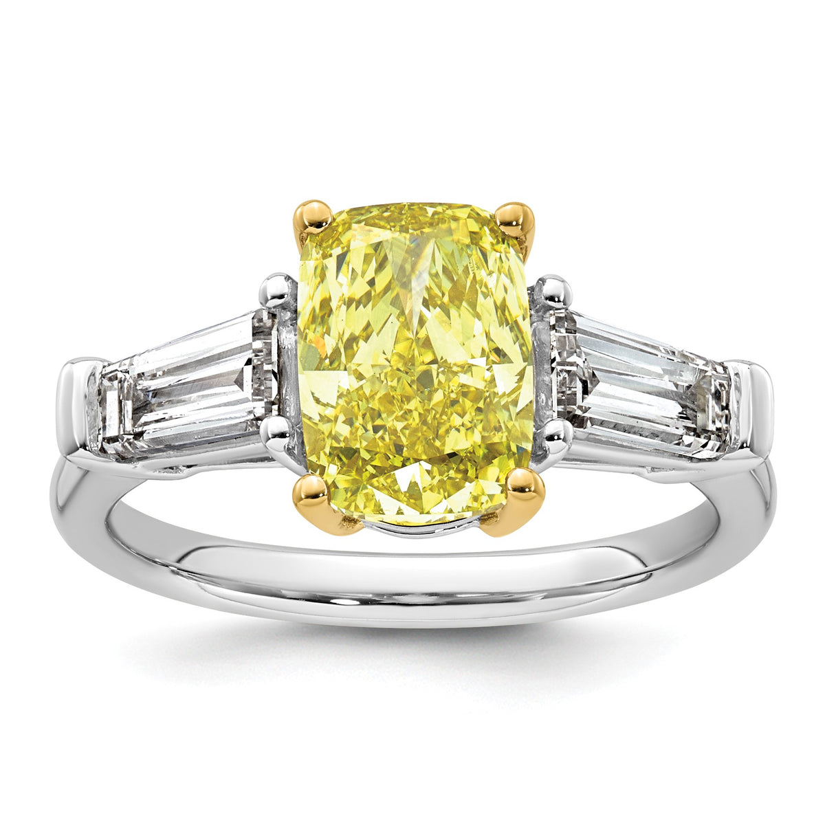 Cushion Lab-Grown Diamond Baguette Engagement Ring in 14K Two-Tone Gold (3 5/8 ct. tw.), Size 7 - Sophia Jewelers