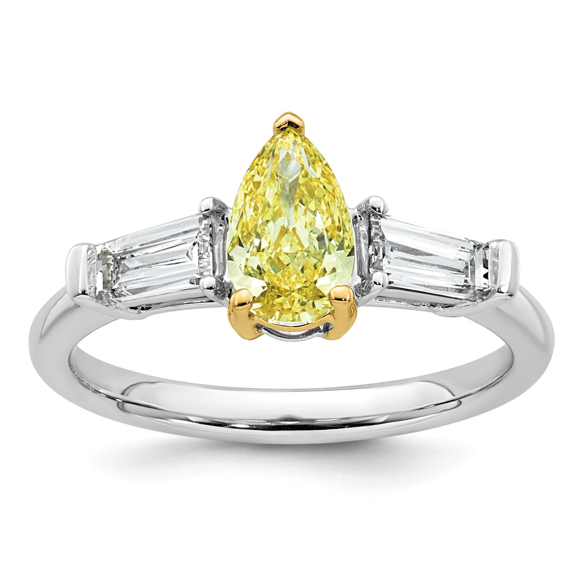 Pear Lab-Grown Diamond Baguette Engagement Ring in 14K Two-Tone Gold (1 5/8 ct. tw.), Size 7 - Sophia Jewelers