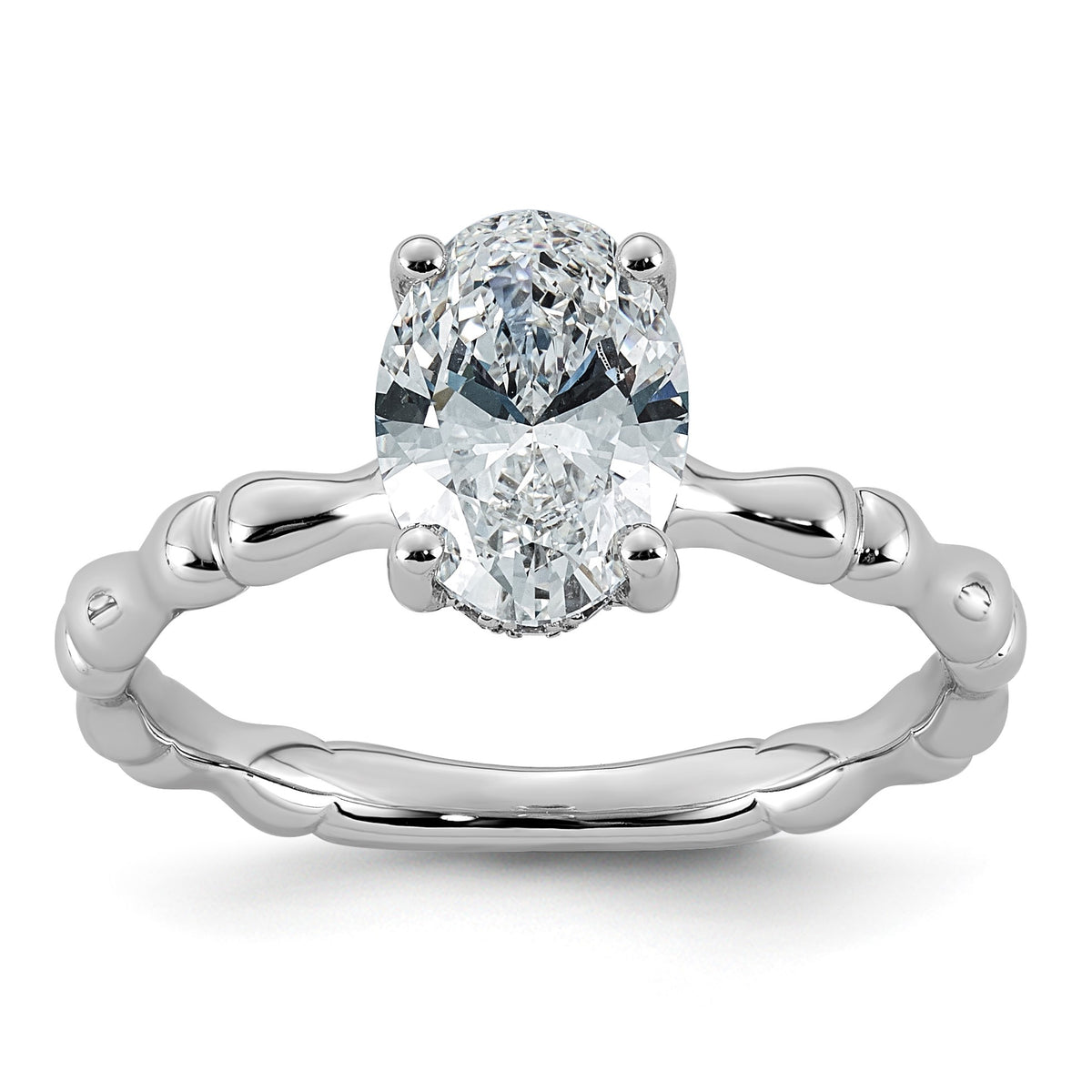 Bezel Oval Lab-Grown Diamond Engagement Ring in 14K White Gold (1 5/8 ct. tw.), Size 7 - Sophia Jewelers