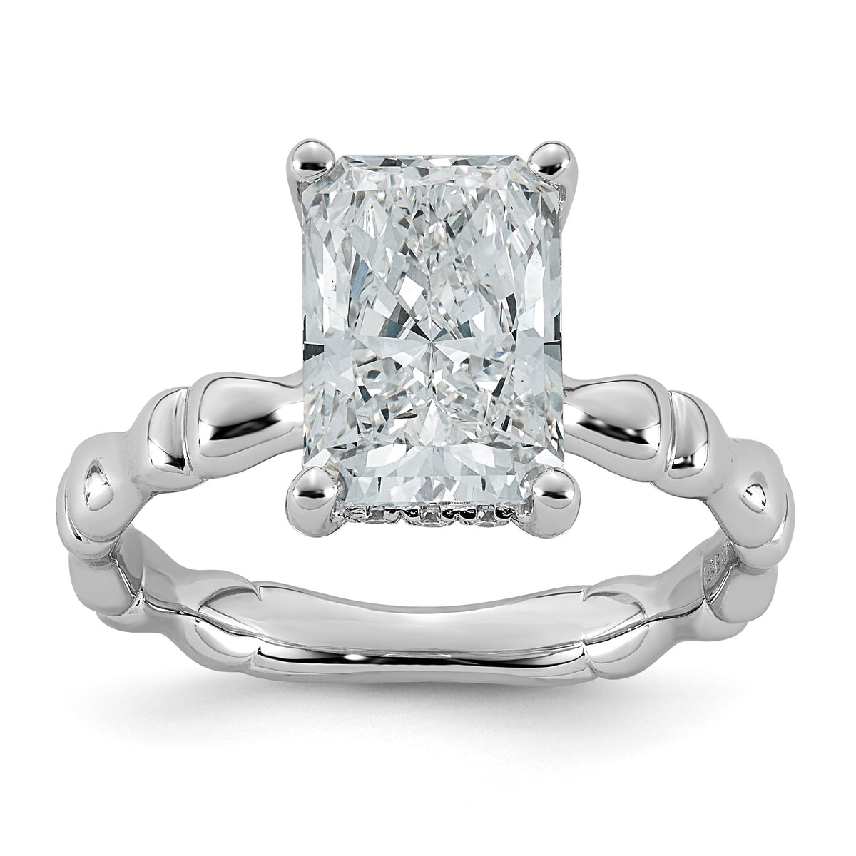 Emerald-Cut Lab-Grown Diamond Engagement Ring in 14K White Gold (3 1/5 ct. tw.), Size 7 - Sophia Jewelers