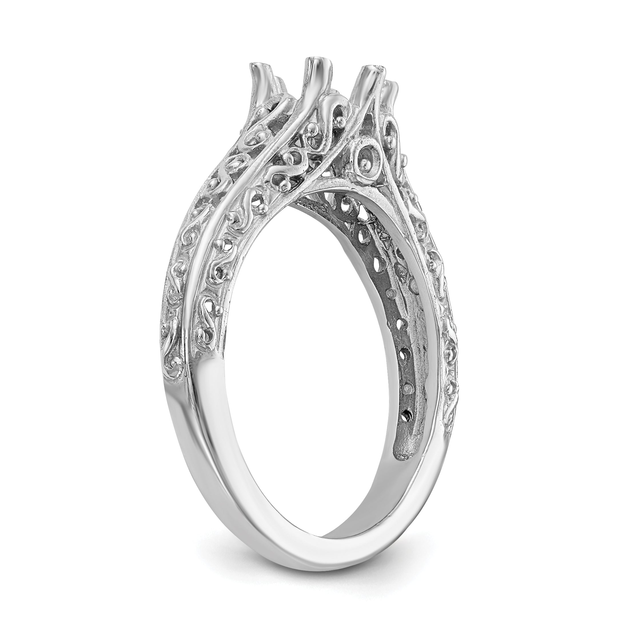 14k White Gold Round Solitaire 5/8 carat Center Vintage Engagement Ring Mounting (No Stones Included)