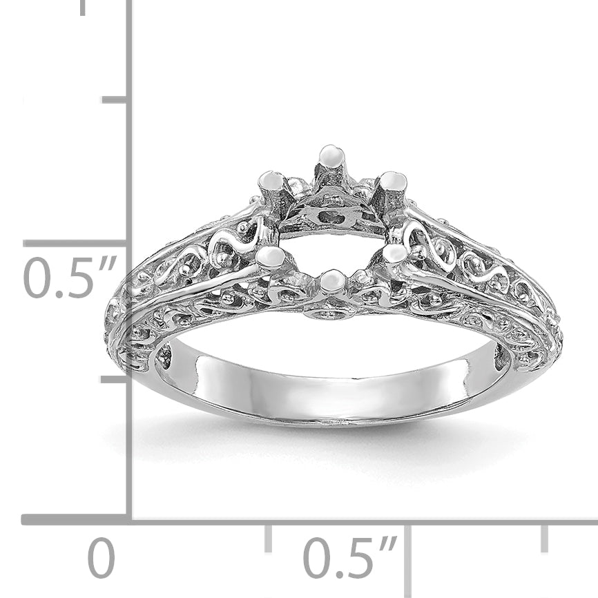 14k White Gold Round Solitaire 5/8 carat Center Vintage Engagement Ring Mounting (No Stones Included)