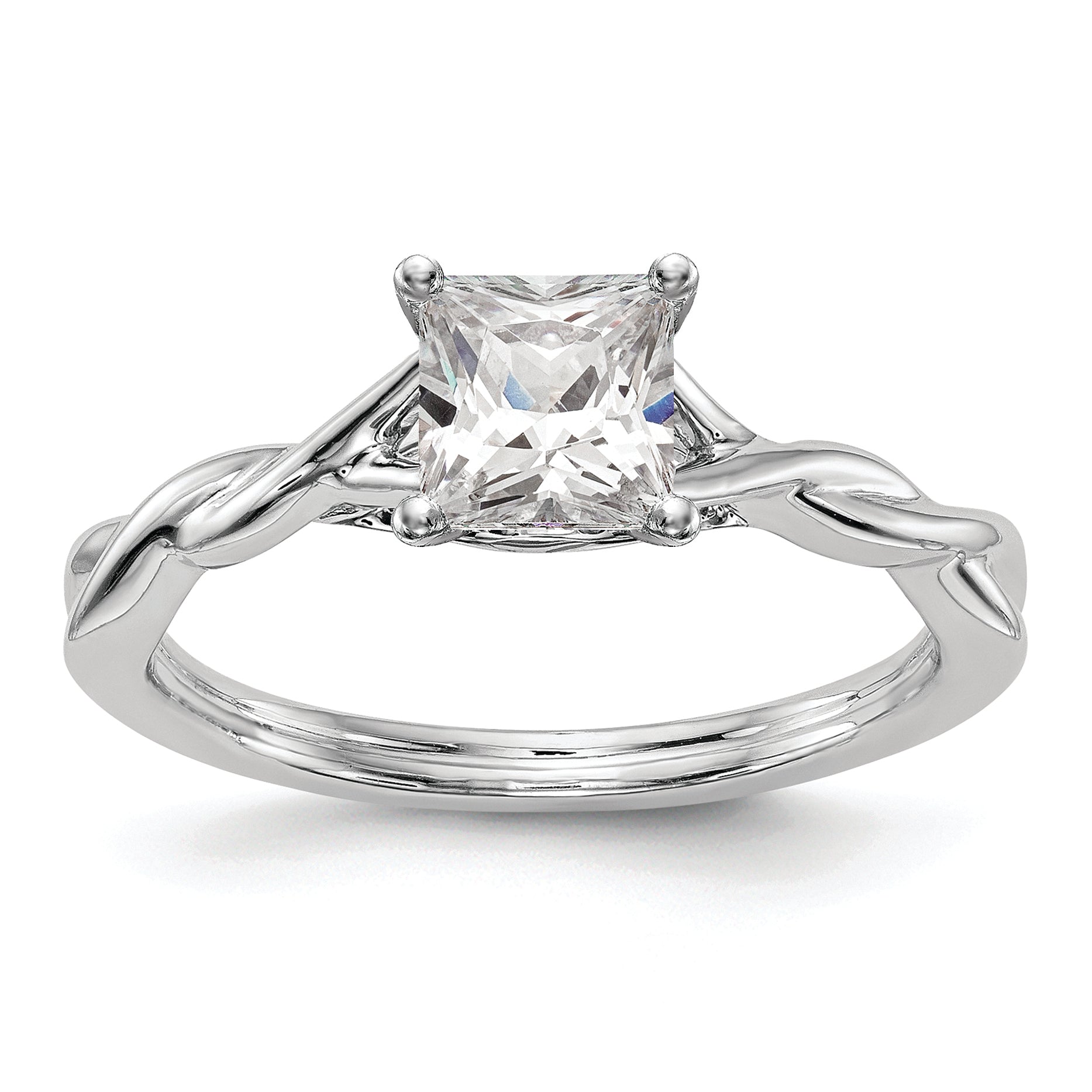 14k White Gold Twist Solitaire Peg Set Engagement Ring Mounting (No Stones Included)