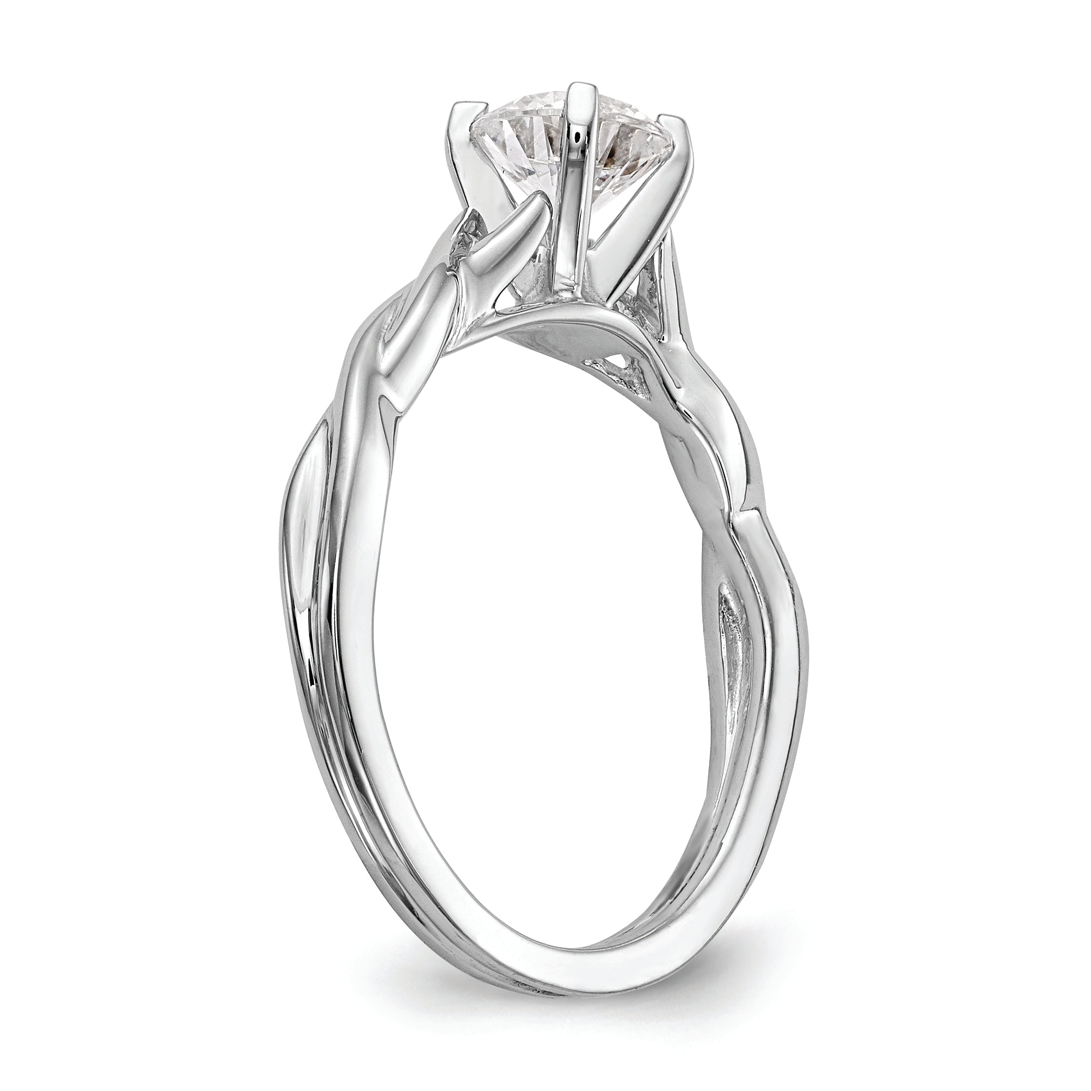 14k White Gold Twist Solitaire Peg Set Engagement Ring Mounting (No Stones Included)