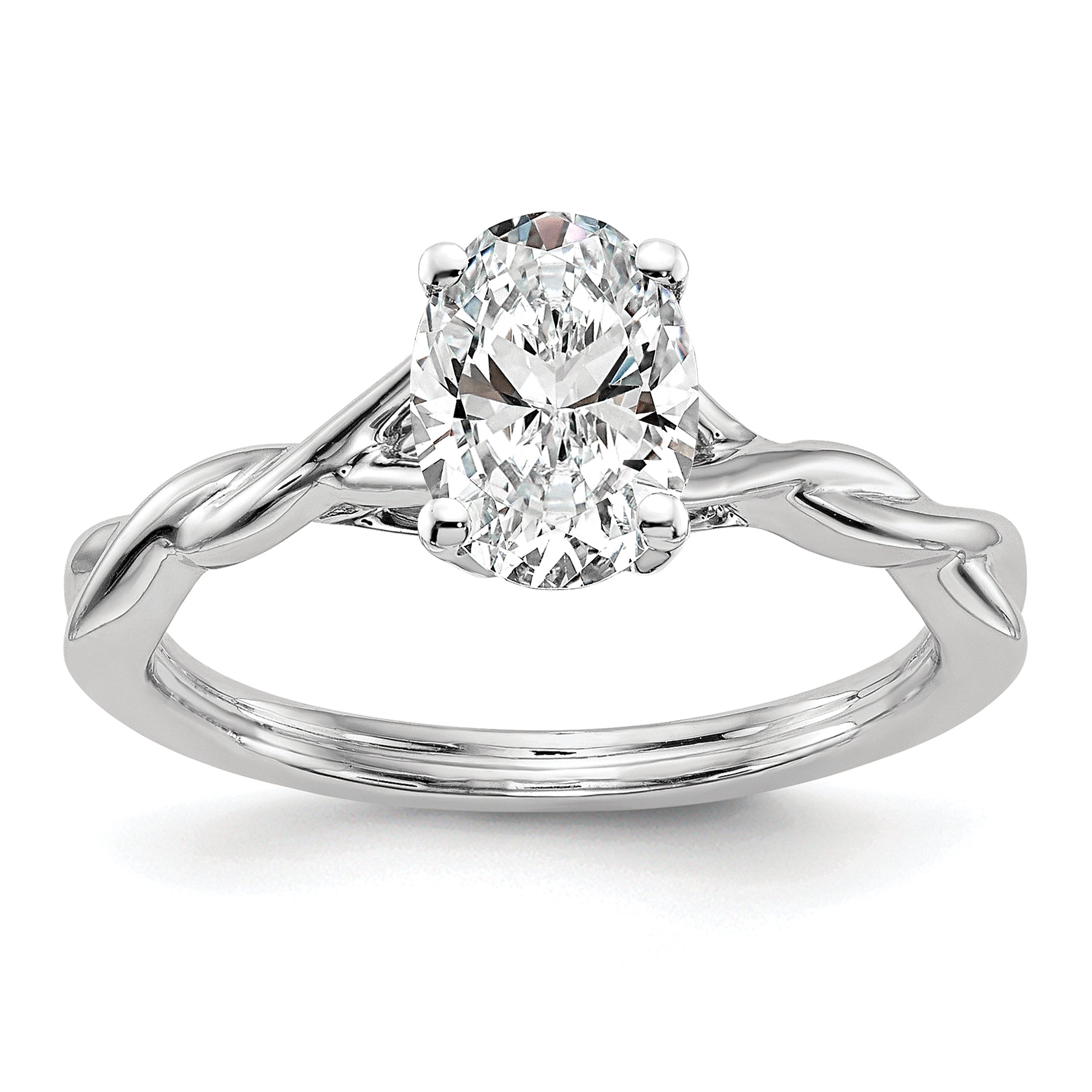 14k White Gold Twist Solitaire Peg Set Engagement Ring Mounting (No Stones Included)