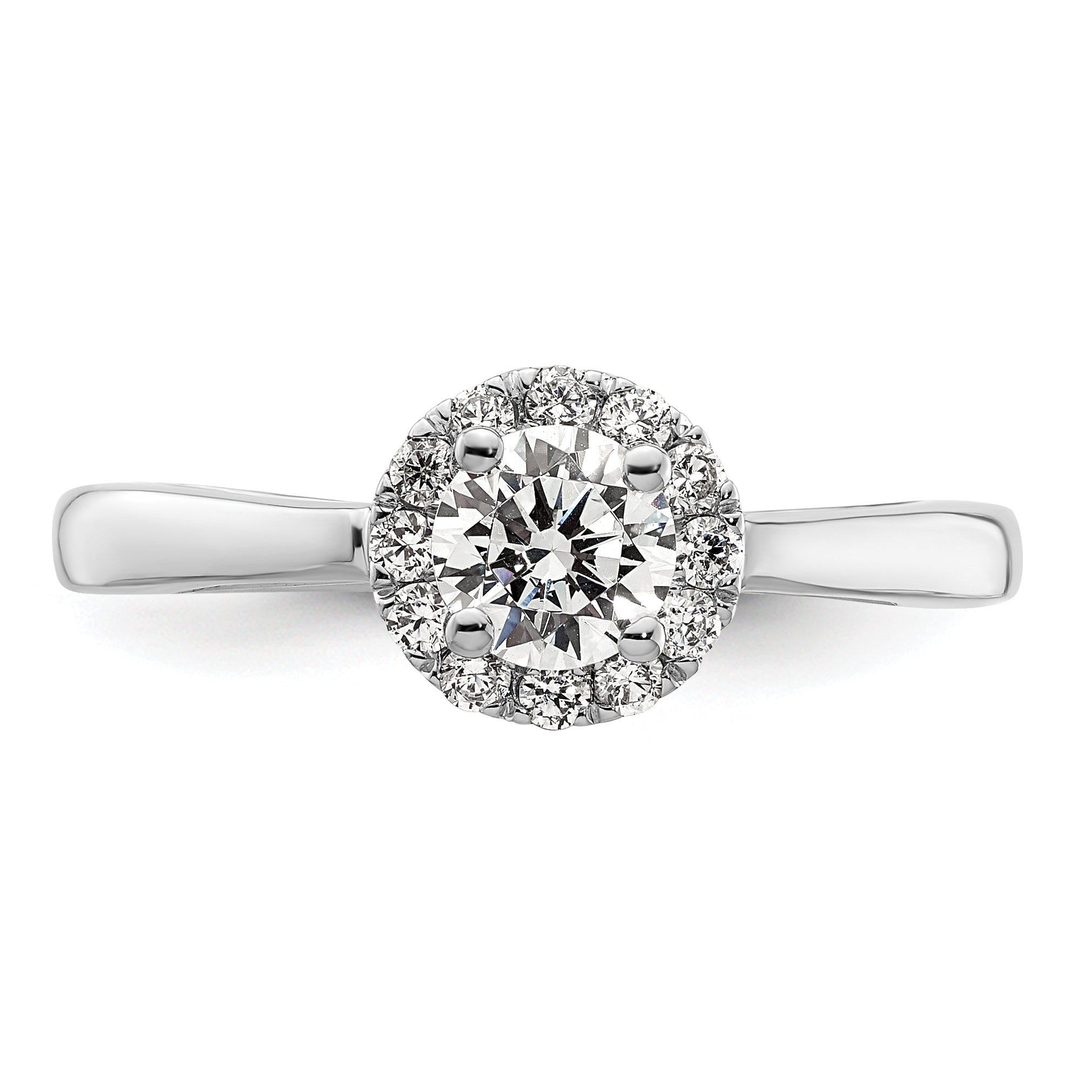 14k White Gold 1/2 carat Lab Grown Diamond VS/SI+ G+ Round Complete Halo Engagement Ring