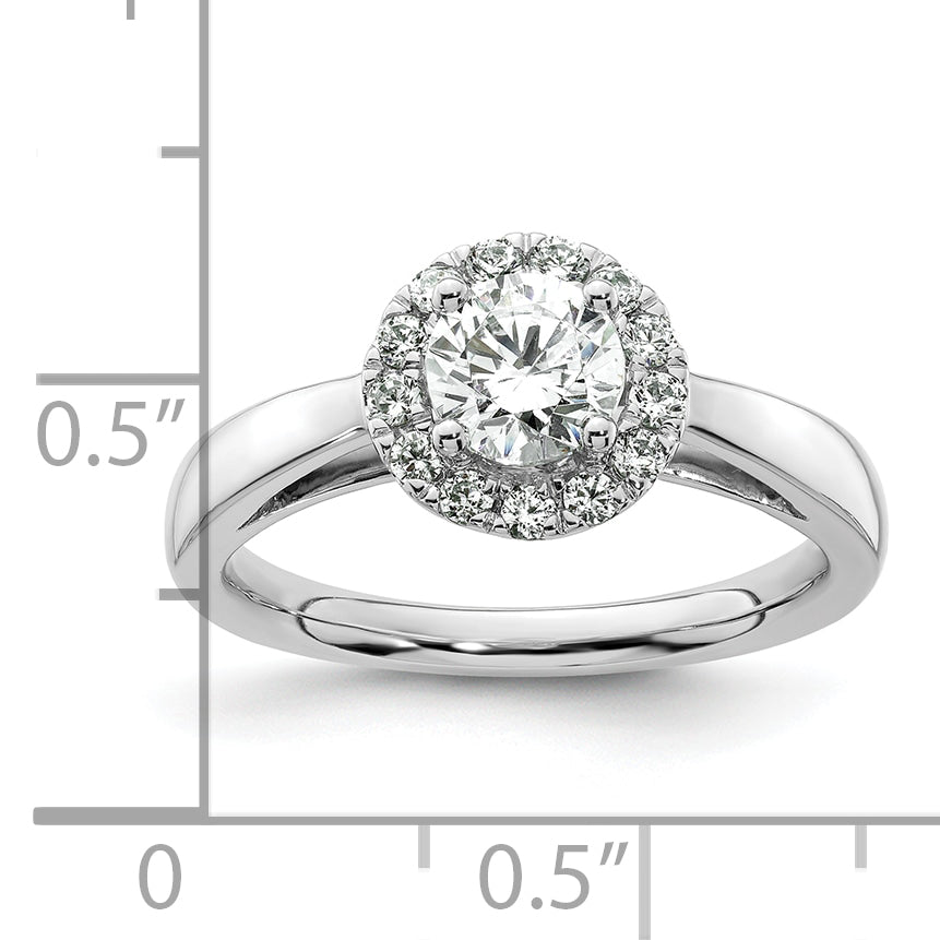 14k White Gold 1/4 carat Lab Grown Diamond VS/SI+ G+ 3/4 carat Center Round Semi Mount Halo Engagement Ring