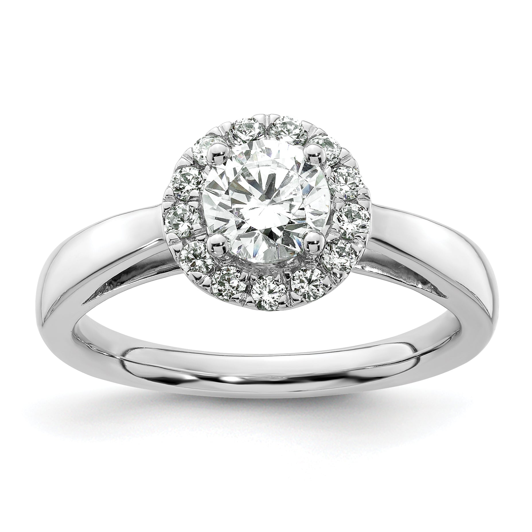 14k White Gold 1/4 carat Lab Grown Diamond VS/SI+ G+ 3/4 carat Center Round Semi Mount Halo Engagement Ring
