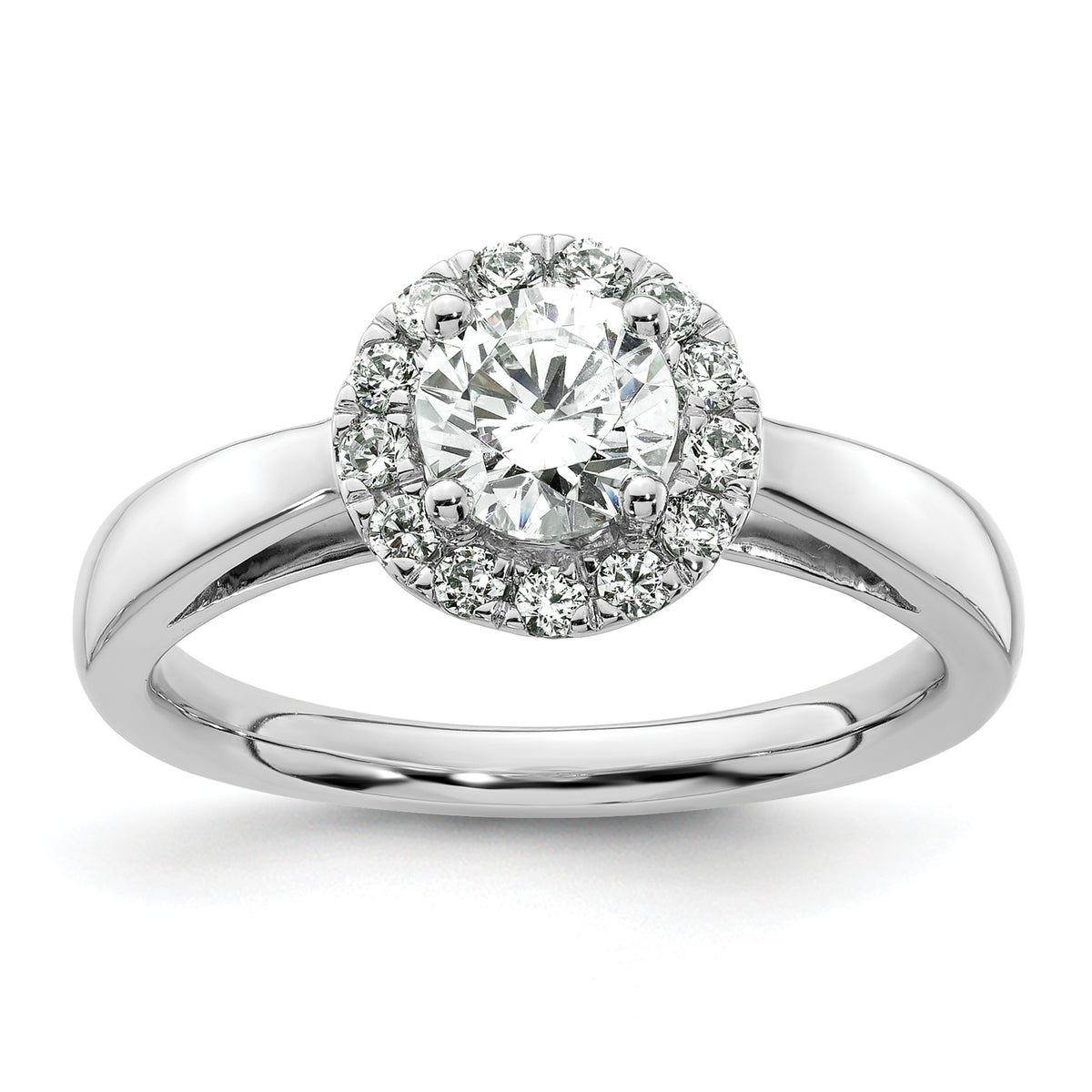 14k White Gold 1/4 carat Lab Grown Diamond VS/SI+ G+ 3/4 carat Center Round Semi Mount Halo Engagement Ring