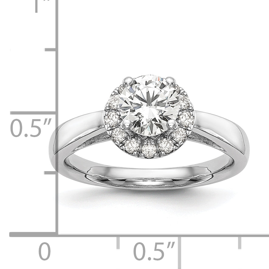 14k White Gold 1/3 carat Lab Grown Diamond VS/SI+ G+ 1 carat Center Round Semi Mount Halo Engagement Ring