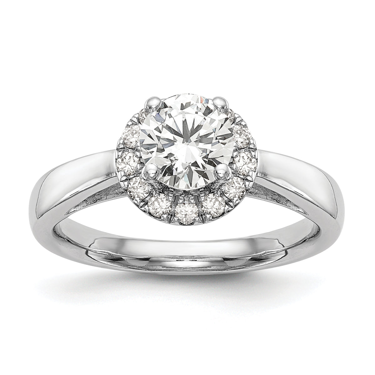 14k White Gold 1/3 carat Lab Grown Diamond VS/SI+ G+ 1 carat Center Round Semi Mount Halo Engagement Ring