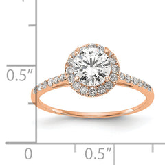 14K Rose Gold Lab Grown VS/SI+ G+ Dia Round Halo Semi-mount Eng Ring