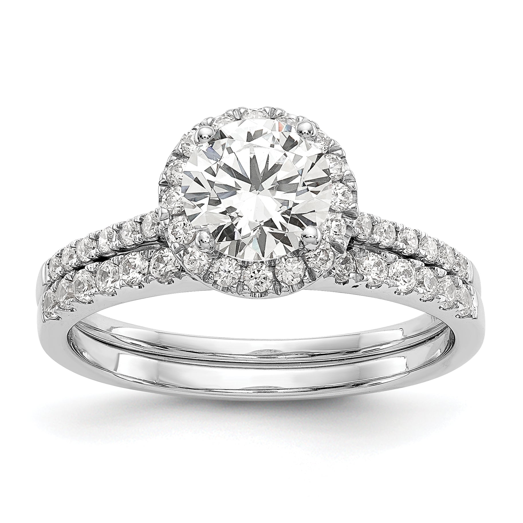 14k White Gold 1/4 carat Lab Grown Diamond VS/SI+ G+ 1 carat Center Semi Mount Halo Engagement Ring