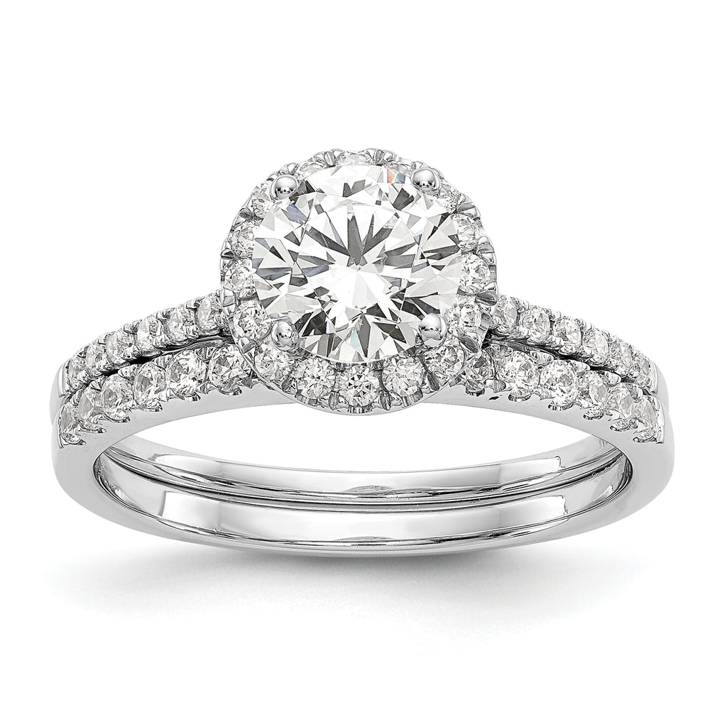 14k White Gold 1/4 carat Lab Grown Diamond VS/SI+ G+ 1 carat Center Semi Mount Halo Engagement Ring