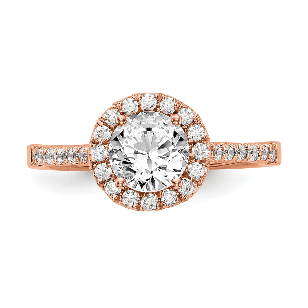 14k Rose Gold 1/3 carat Lab Grown Diamond VS/SI+ G+ 1 carat Center Round Semi Mount Engagement Ring