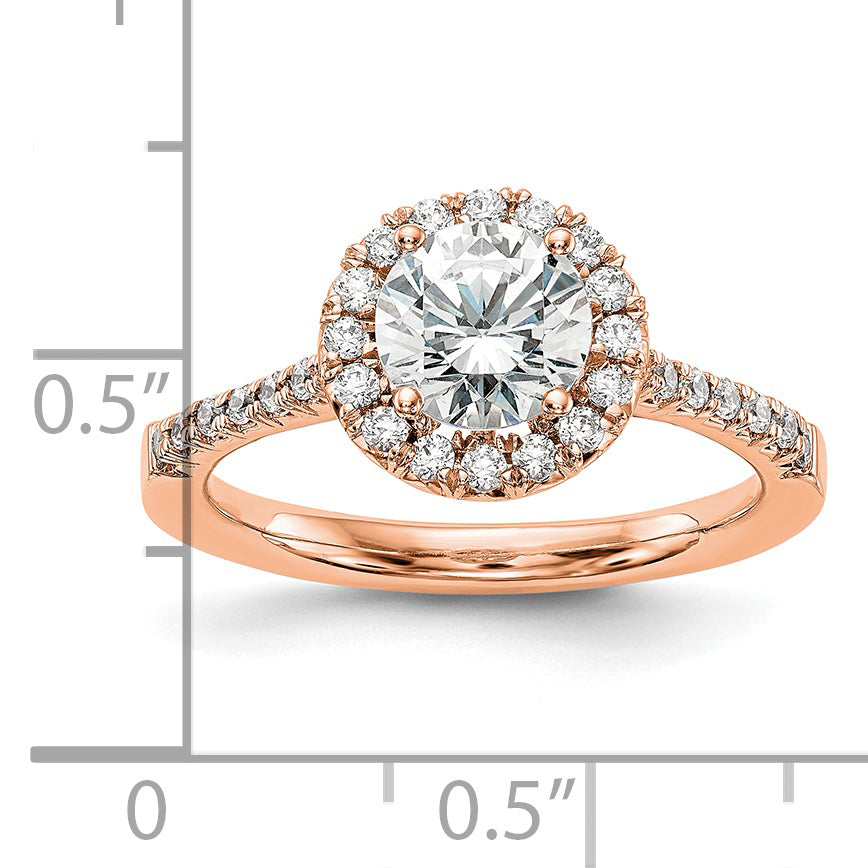 14k Rose Gold 1/3 carat Lab Grown Diamond VS/SI+ G+ 1 carat Center Round Semi Mount Engagement Ring