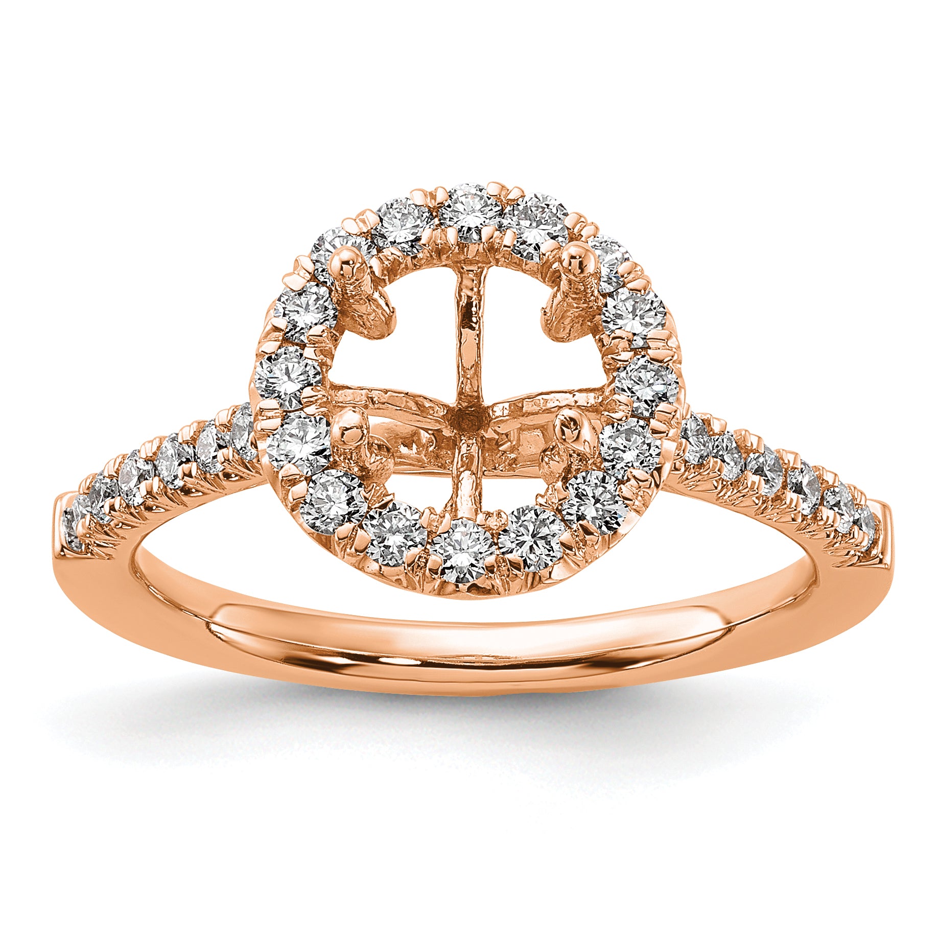 14k Rose Gold 1/2 carat Lab Grown Diamond VS/SI+ G+ 1 1/2 carat Center Round Semi Mount Engagement Ring
