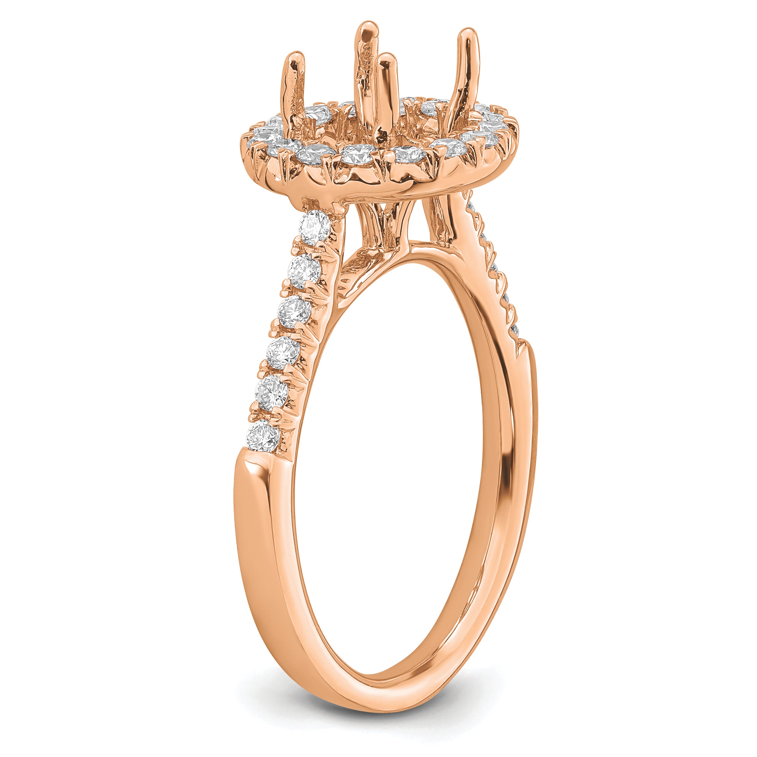 14k Rose Gold 1/2 carat Lab Grown Diamond VS/SI+ G+ 2 carat Center Round Semi Mount Engagement Ring