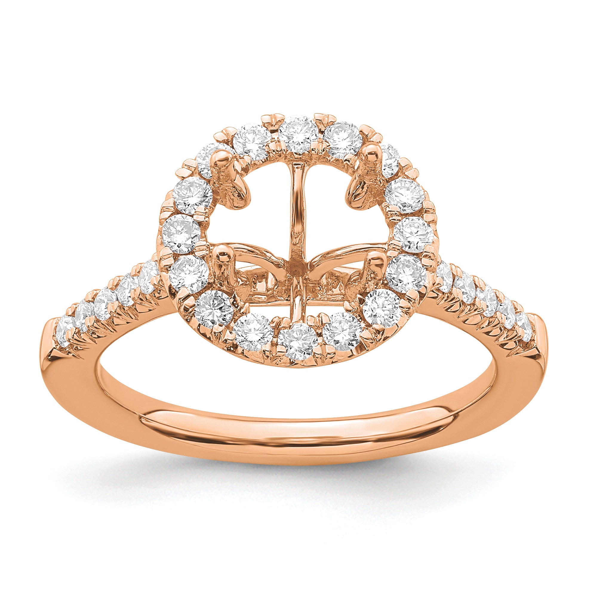14k Rose Gold 1/2 carat Lab Grown Diamond VS/SI+ G+ 2 carat Center Round Semi Mount Engagement Ring