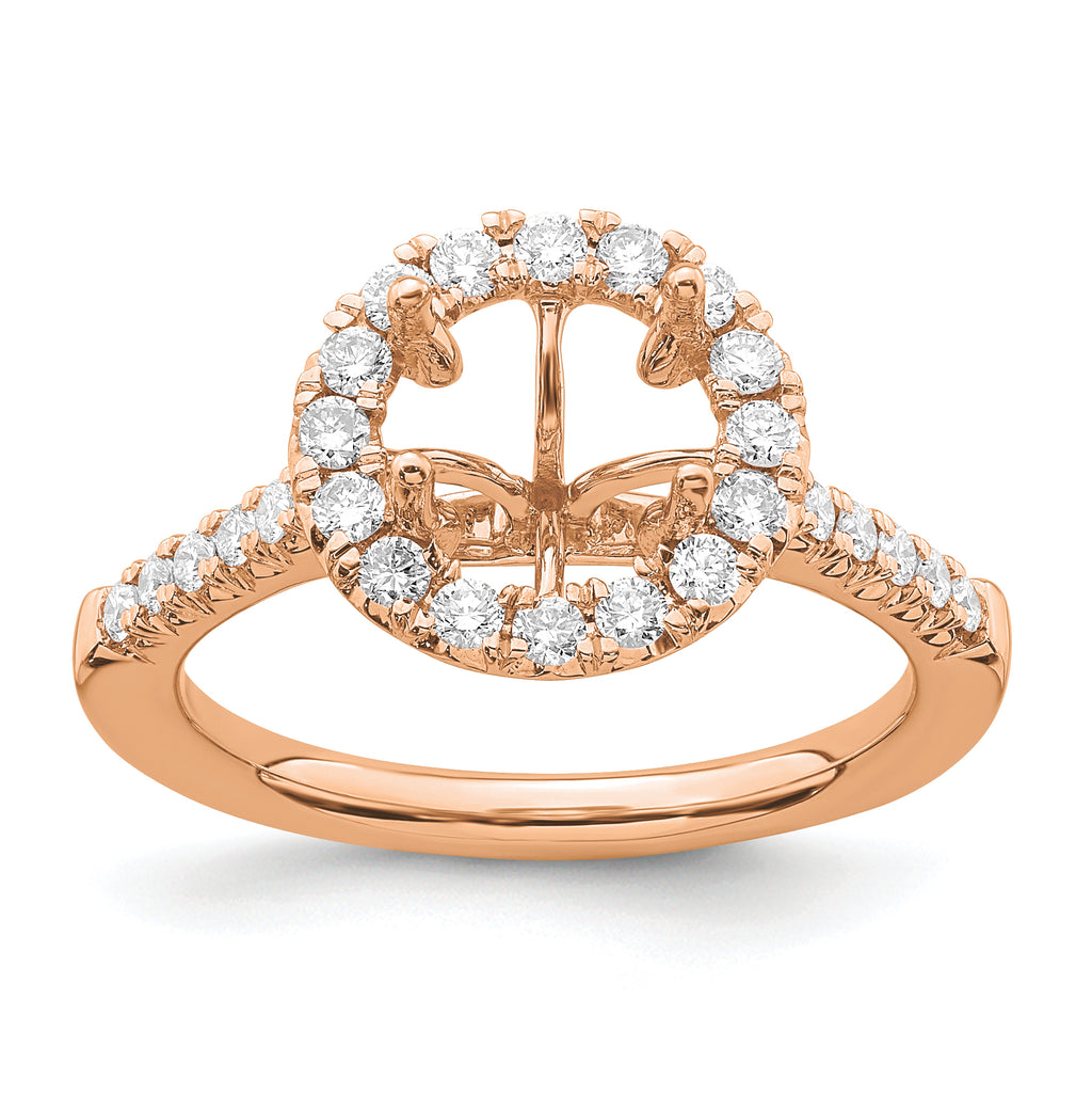 14k Rose Gold 1/2 carat Lab Grown Diamond VS/SI+ G+ 2 carat Center Round Semi Mount Engagement Ring