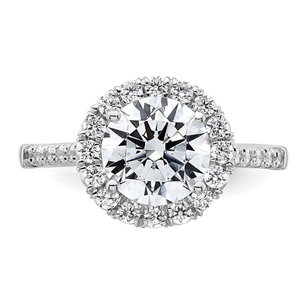 14kw Lab Grown VS/SI+ G+ Dia Round Halo Semi-mount Engagement Ring