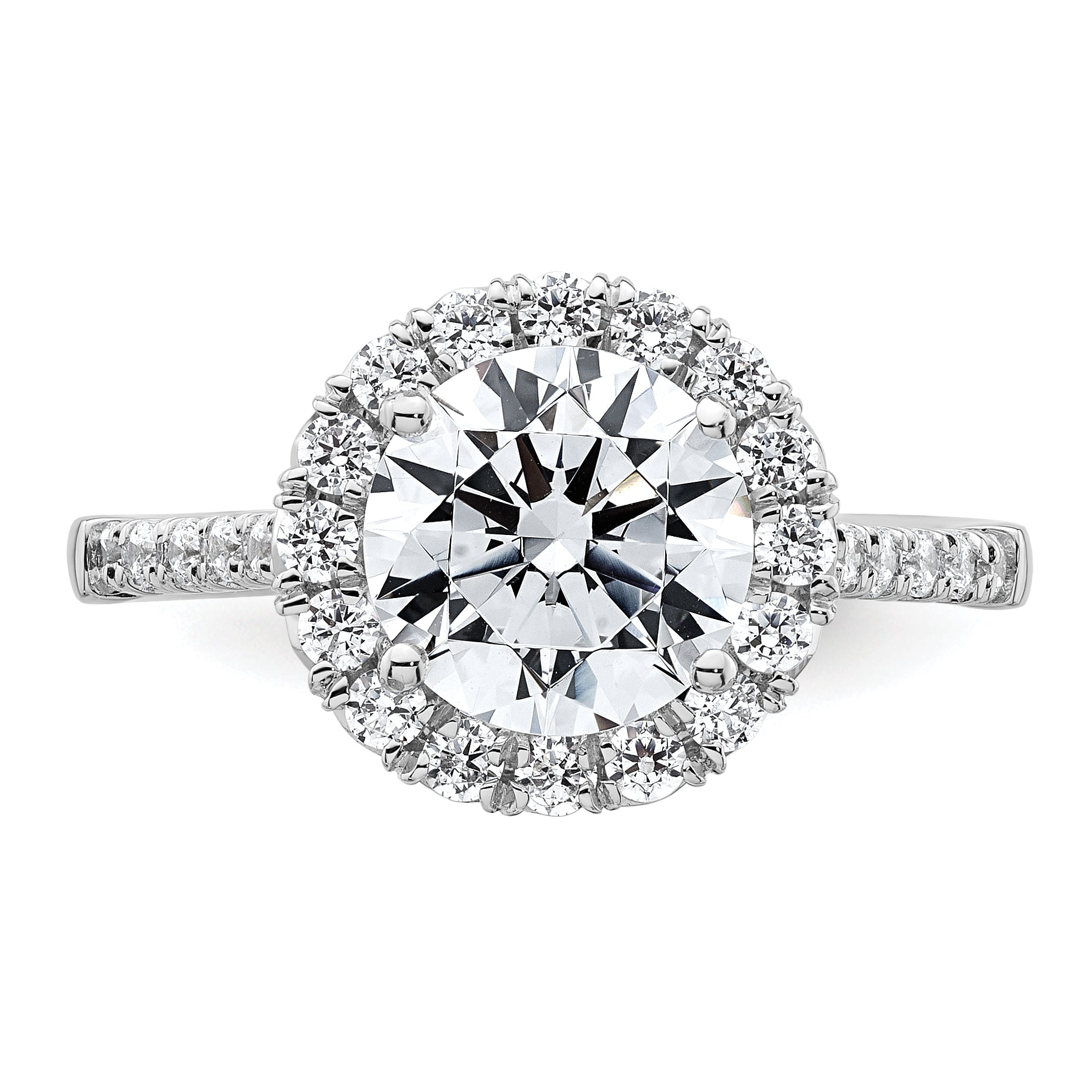 14kw Lab Grown VS/SI+ G+ Dia Round Halo Semi-mount Engagement Ring