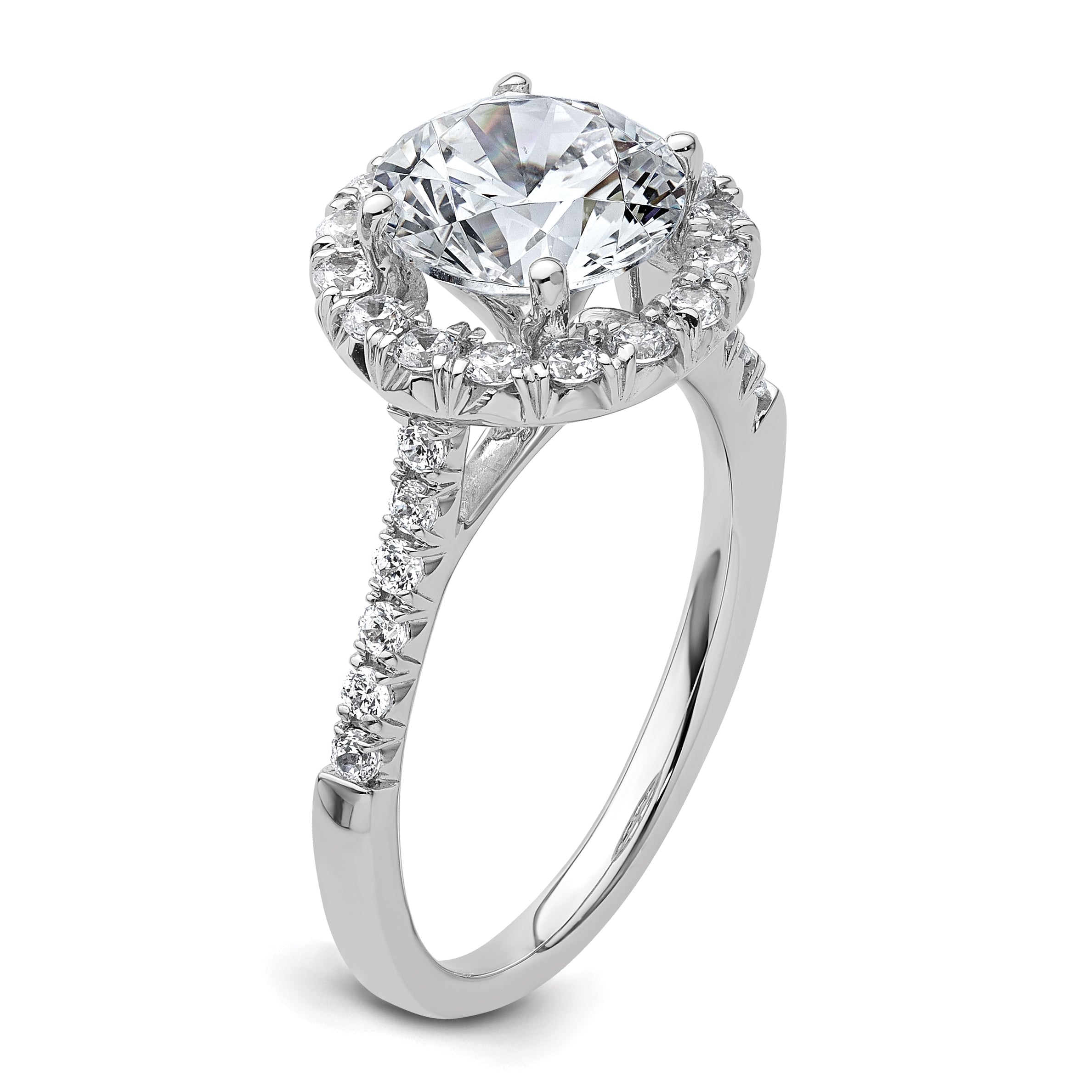 14kw Lab Grown VS/SI+ G+ Dia Round Halo Semi-mount Engagement Ring