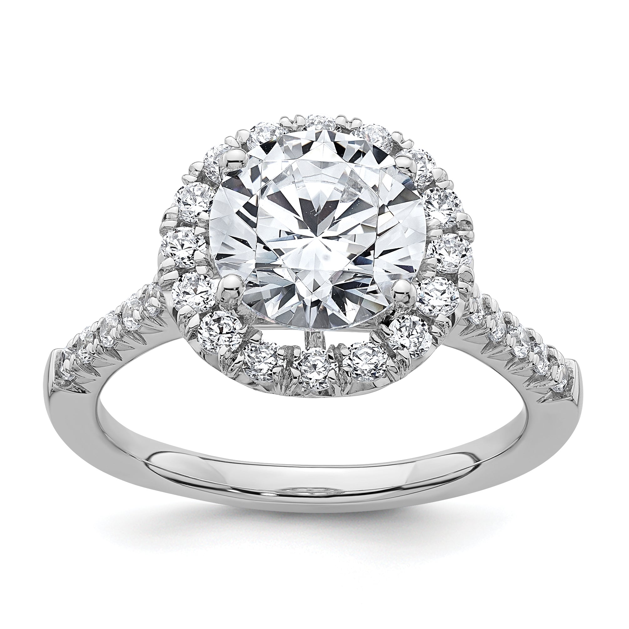 14kw Lab Grown VS/SI+ G+ Dia Round Halo Semi-mount Engagement Ring
