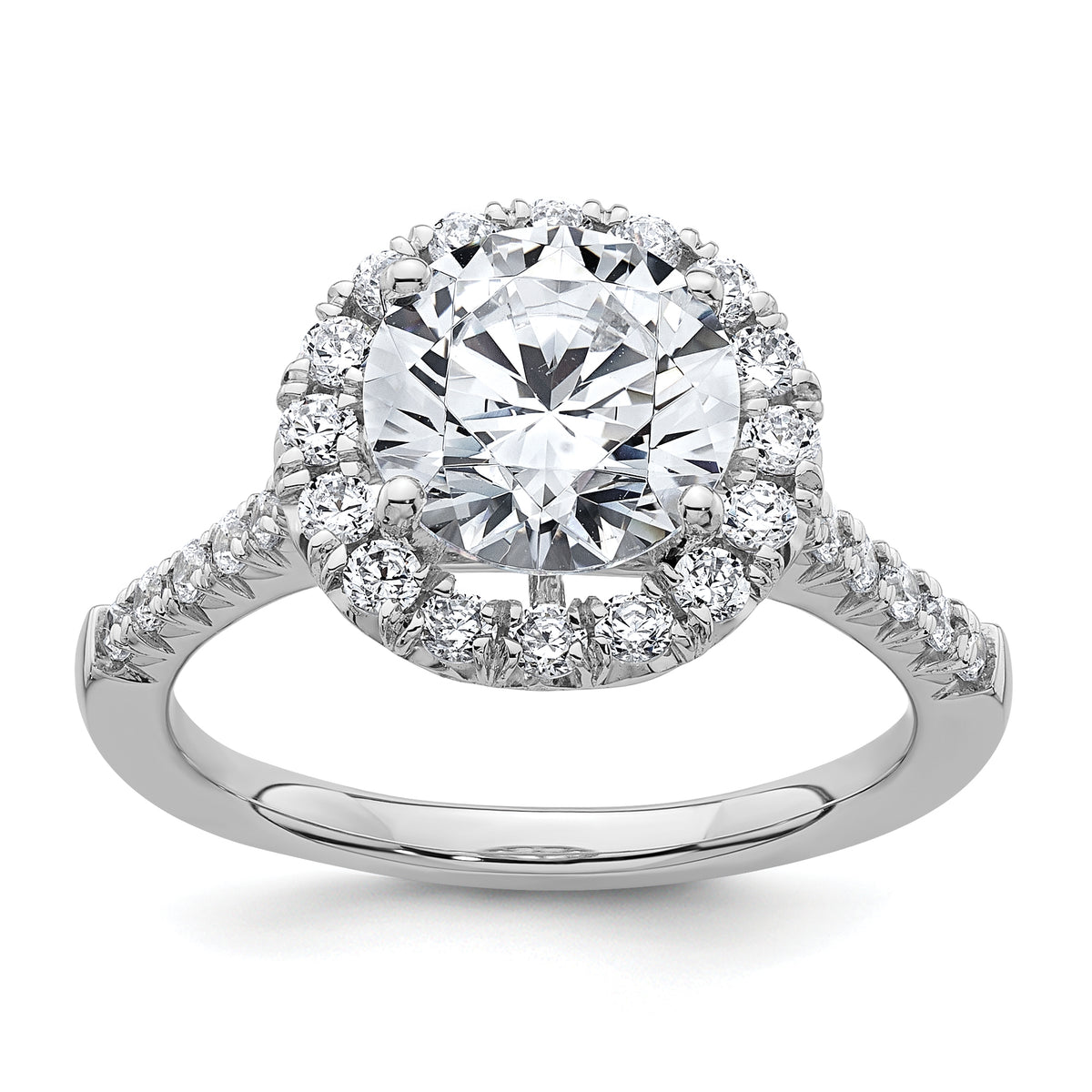 14kw Lab Grown VS/SI+ G+ Dia Round Halo Semi-mount Engagement Ring