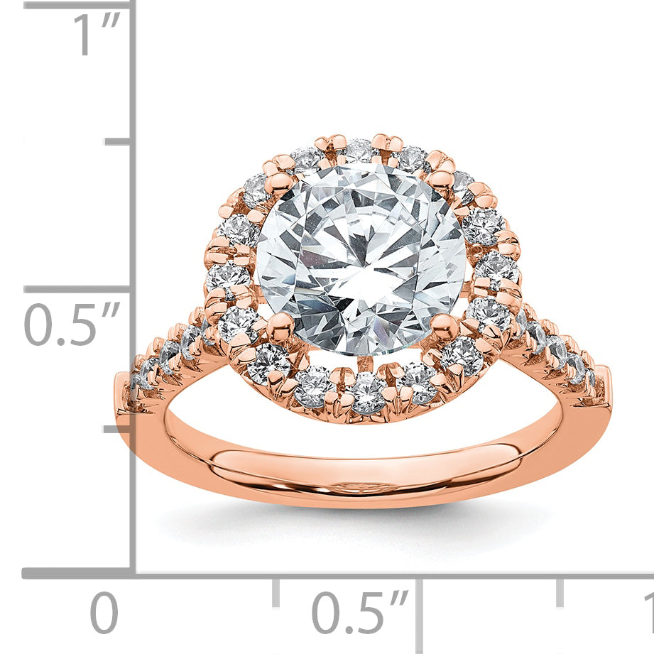 14k Rose Gold 5/8 carat Lab Grown Diamond VS/SI+ G+ 3 carat Center Round Semi Mount Engagement Ring