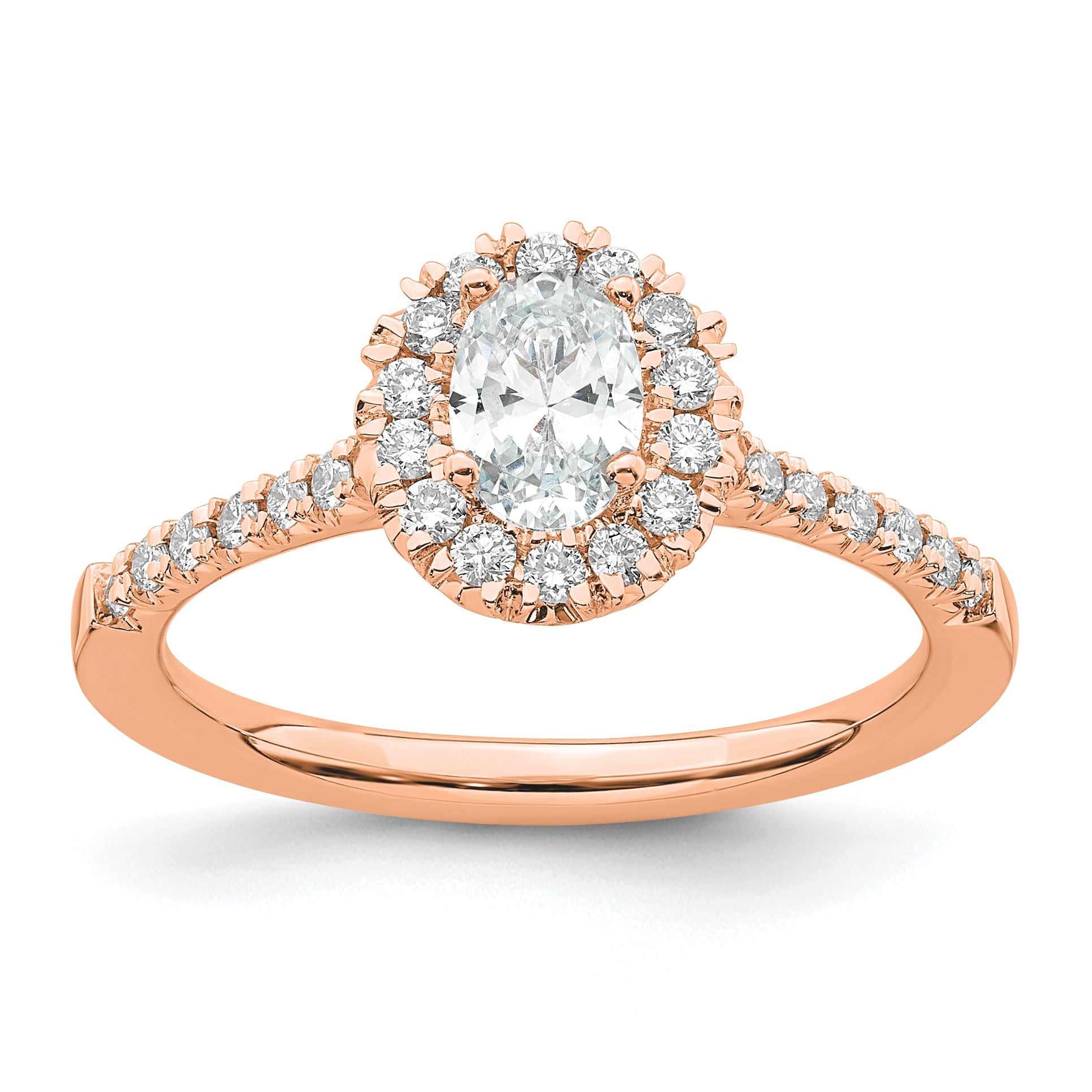 14k Rose Gold 7/8 carat Lab Grown Diamond VS/SI+ G+ Oval Complete Halo Engagement Ring Main image
