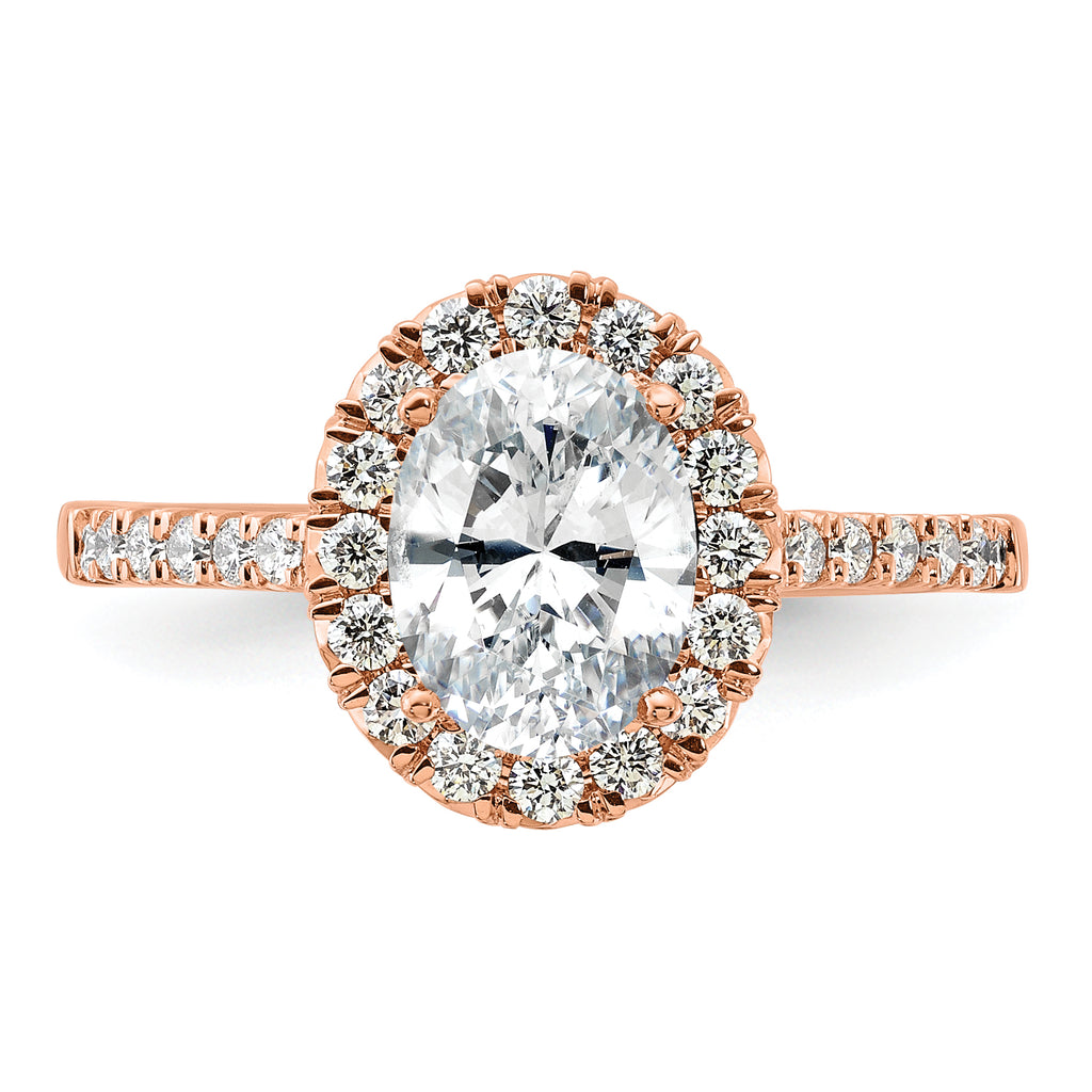 14k Rose Gold 1/2 carat Lab Grown Diamond VS/SI+ G+ 1 1/2 carat Center Oval Semi Mount Halo Engagement Ring