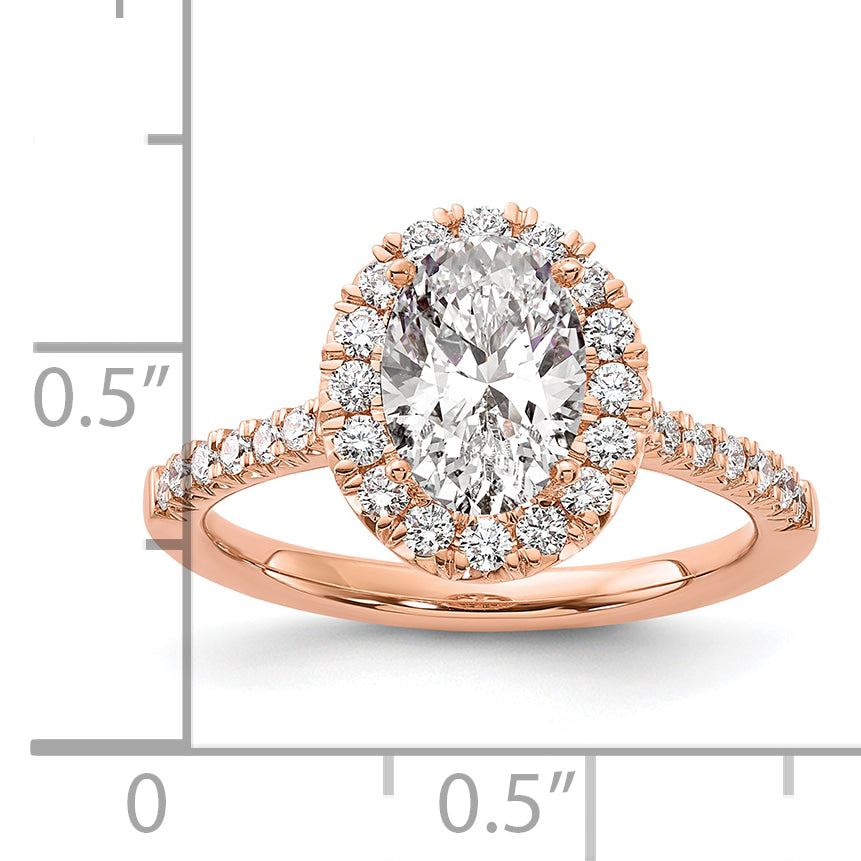 14k Rose Gold 1/2 carat Lab Grown Diamond VS/SI+ G+ 1 1/2 carat Center Oval Semi Mount Halo Engagement Ring