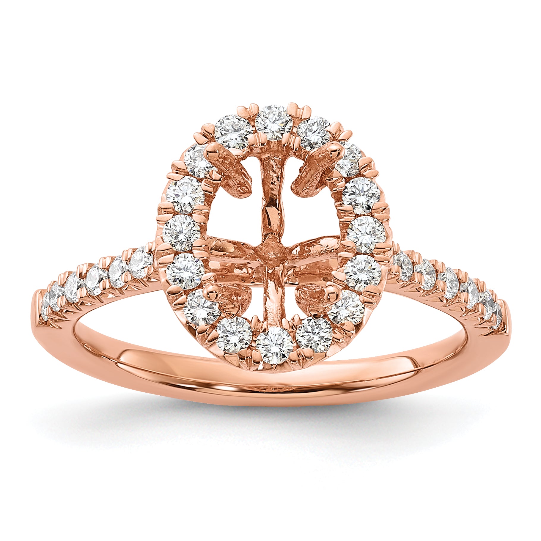 14k Rose Gold 1/2 carat Lab Grown Diamond VS/SI+ G+ 1 1/2 carat Center Oval Semi Mount Halo Engagement Ring