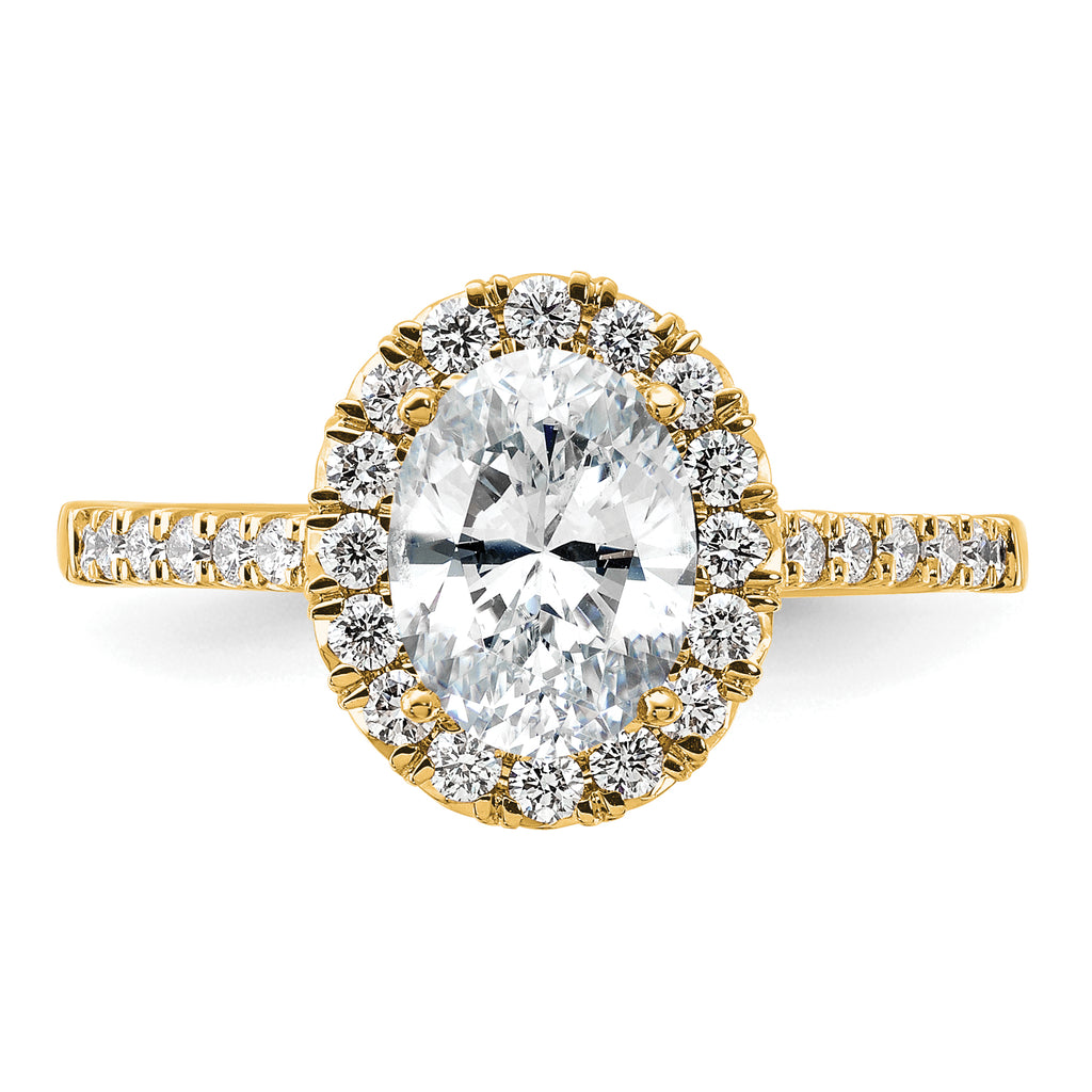 14k 1/2 carat Lab Grown Diamond VS/SI+ G+ 1 1/2 carat Center Oval Semi Mount Halo Engagement Ring