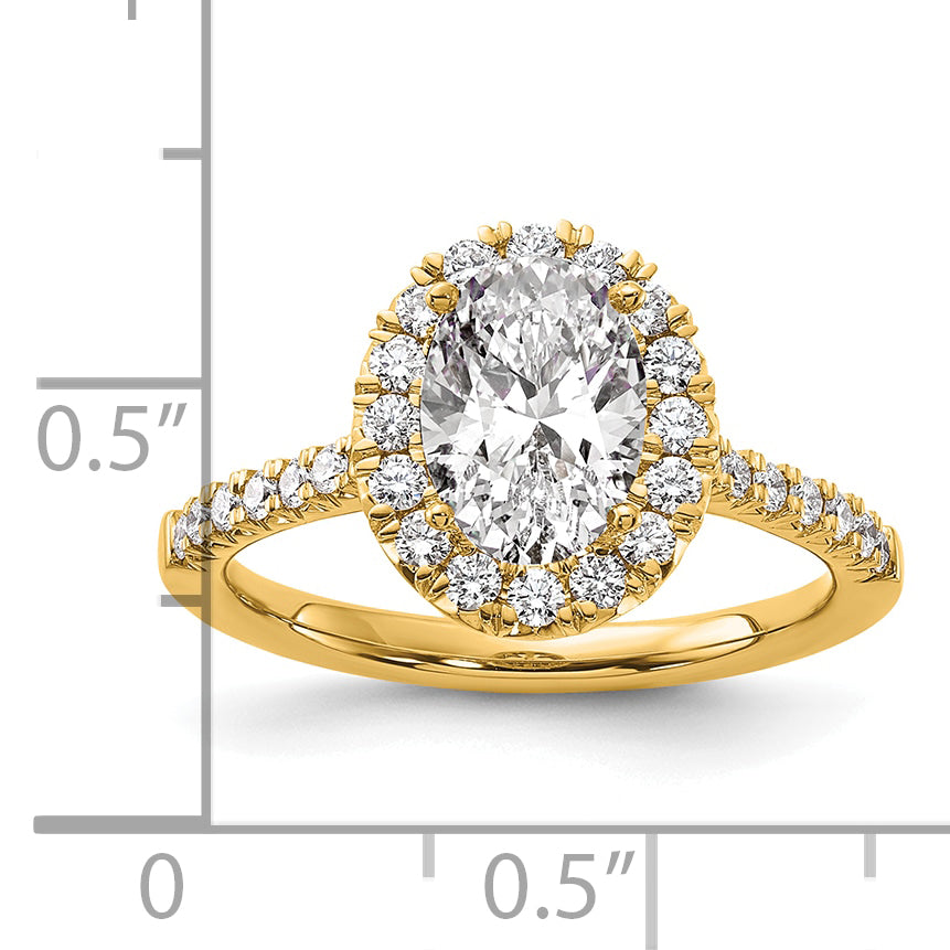 14k 1/2 carat Lab Grown Diamond VS/SI+ G+ 1 1/2 carat Center Oval Semi Mount Halo Engagement Ring