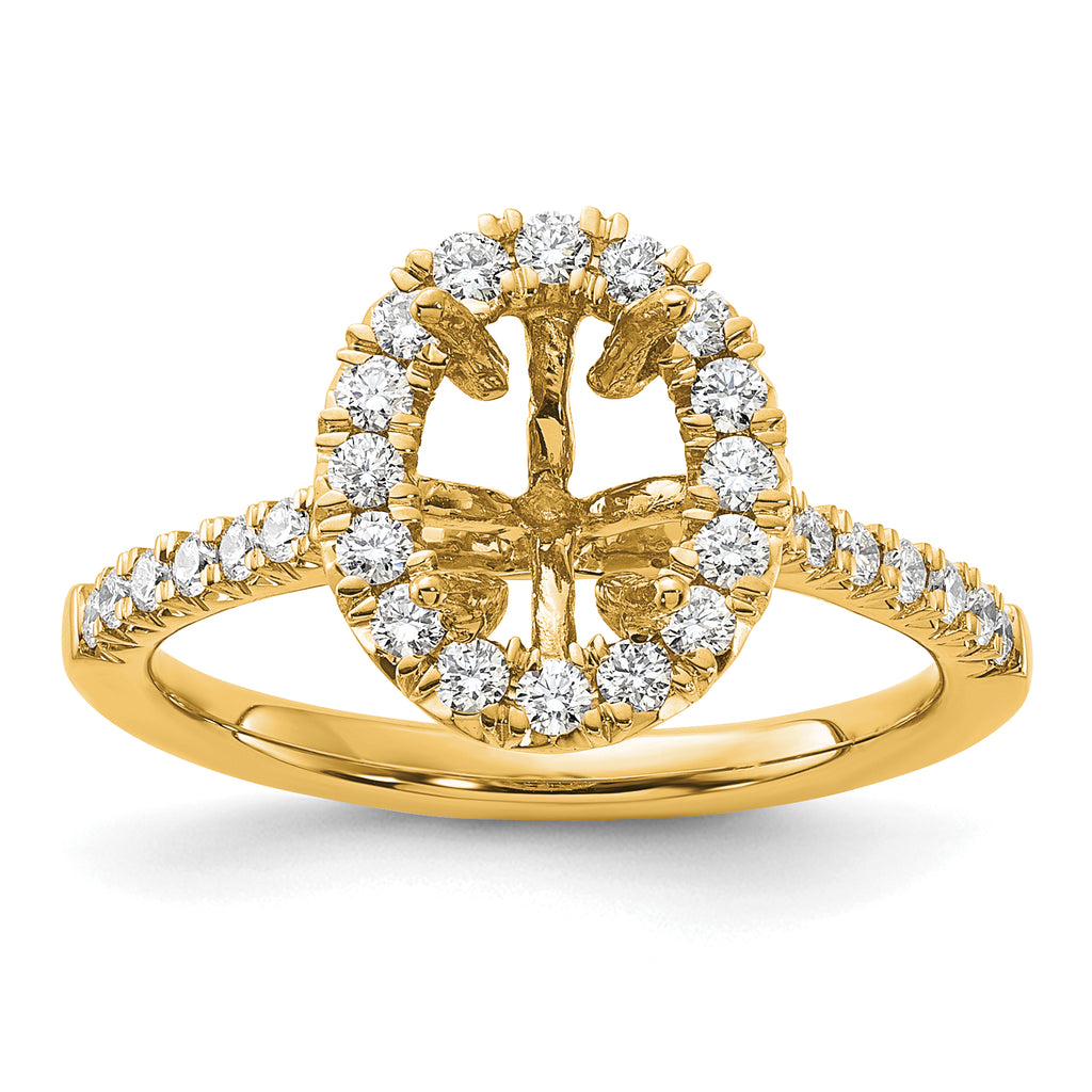14k 1/2 carat Lab Grown Diamond VS/SI+ G+ 1 1/2 carat Center Oval Semi Mount Halo Engagement Ring